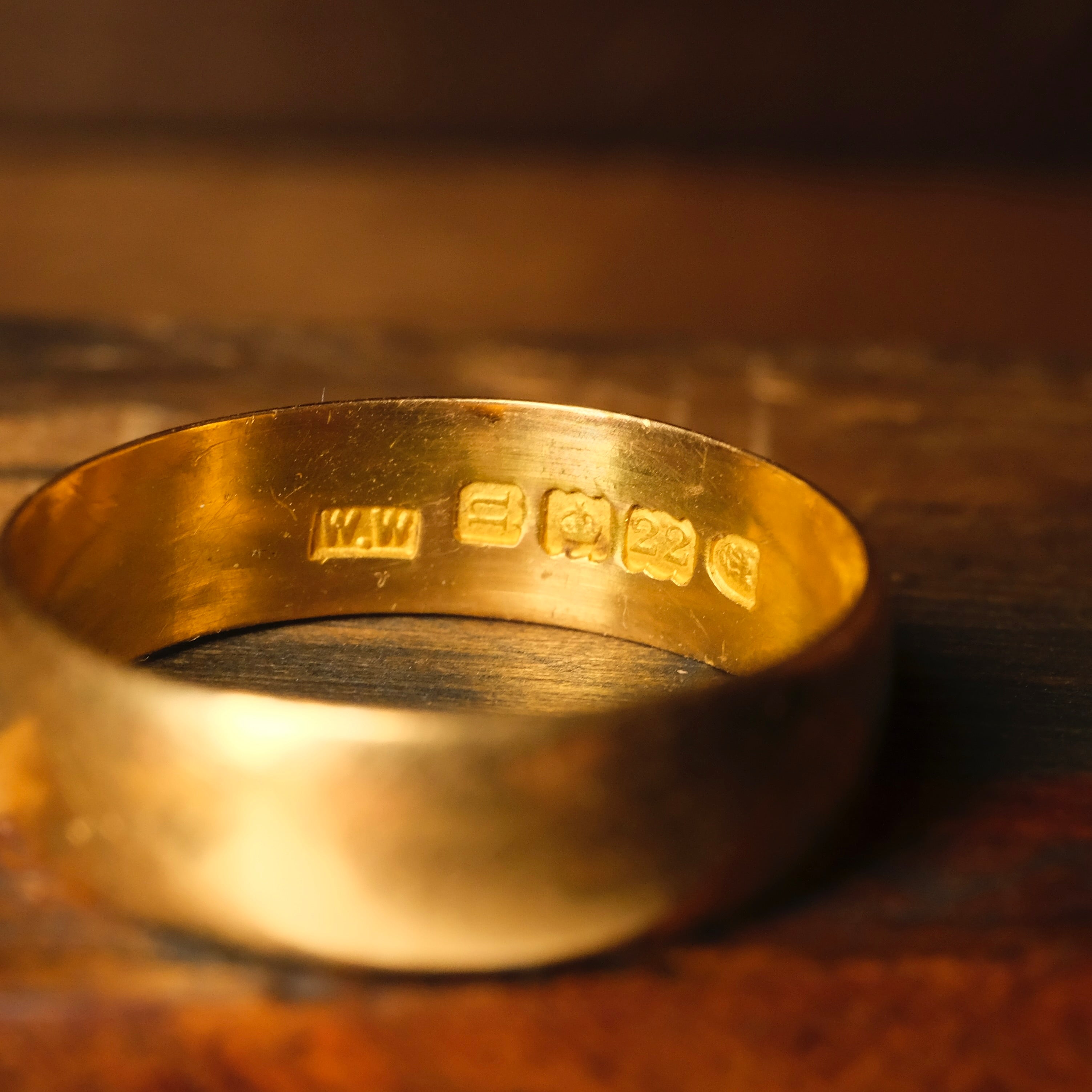 Antique, Edwardian, 22ct Gold Wide Wedding Band Ring, Hallmarked 1908