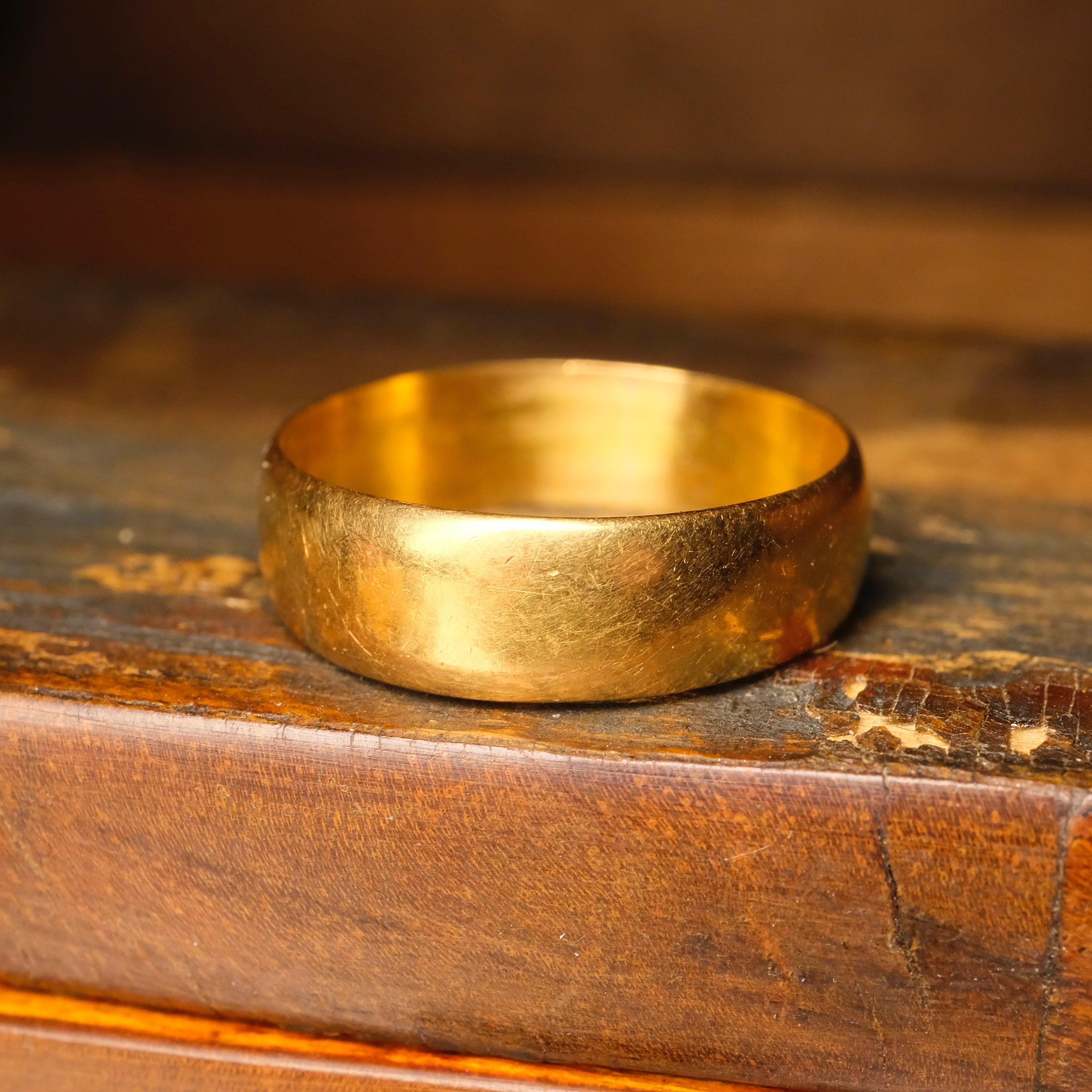 Antique, Edwardian, 22ct Gold Wide Wedding Band Ring, Hallmarked 1908