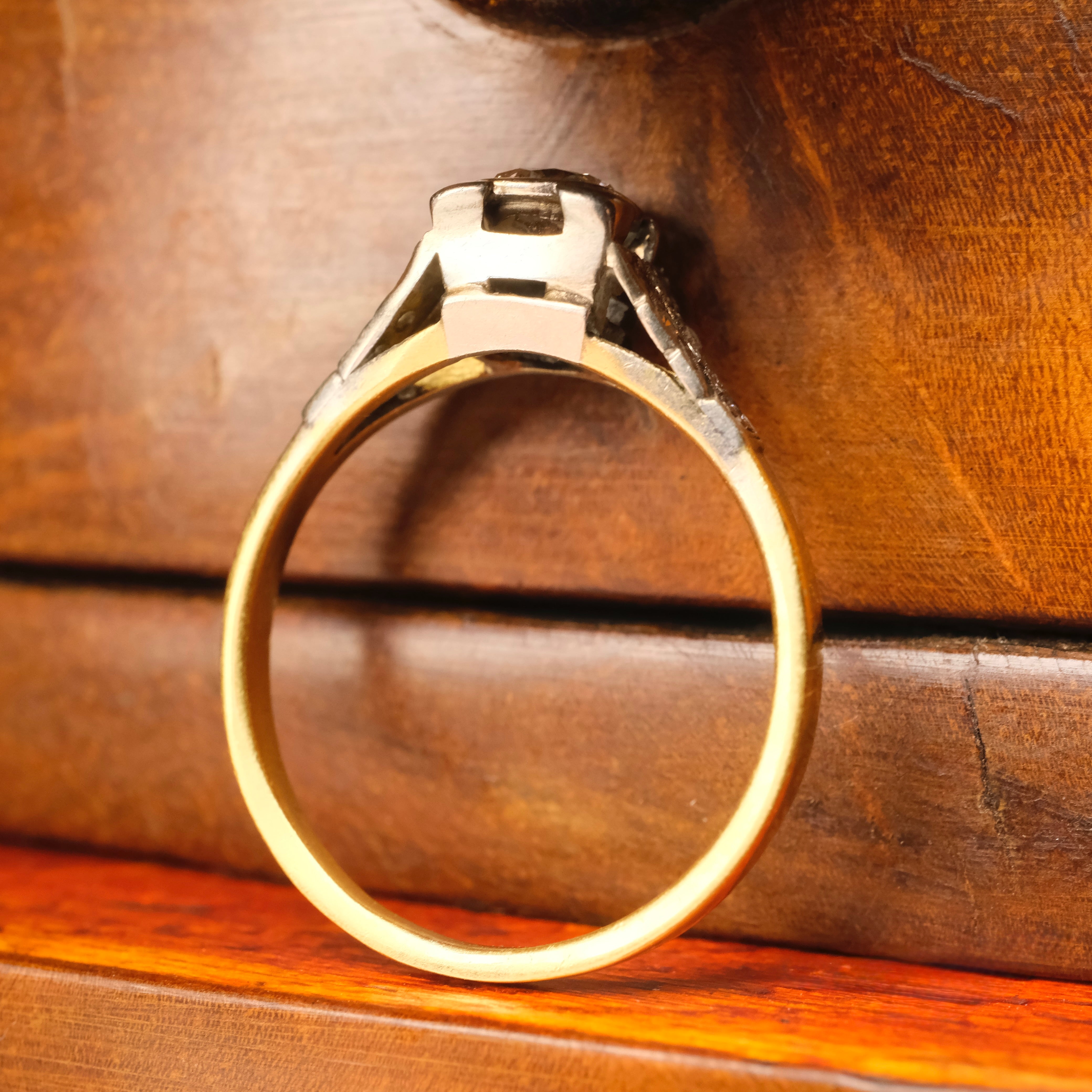 Original Art Deco, 18ct Gold & Platinum, Diamond Solitaire Ring With Diamond Shoulders