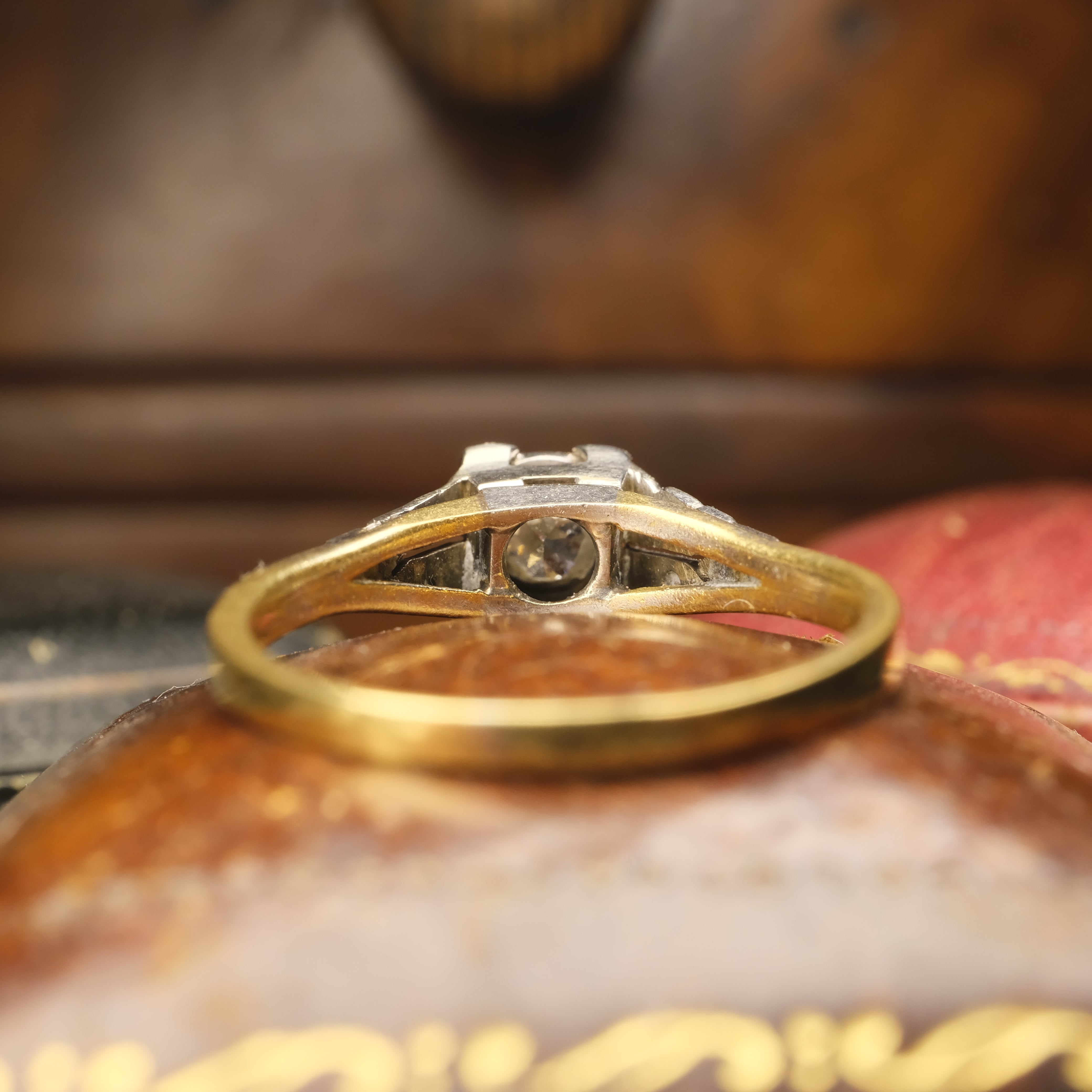 Original Art Deco, 18ct Gold & Platinum, Diamond Solitaire Ring With Diamond Shoulders