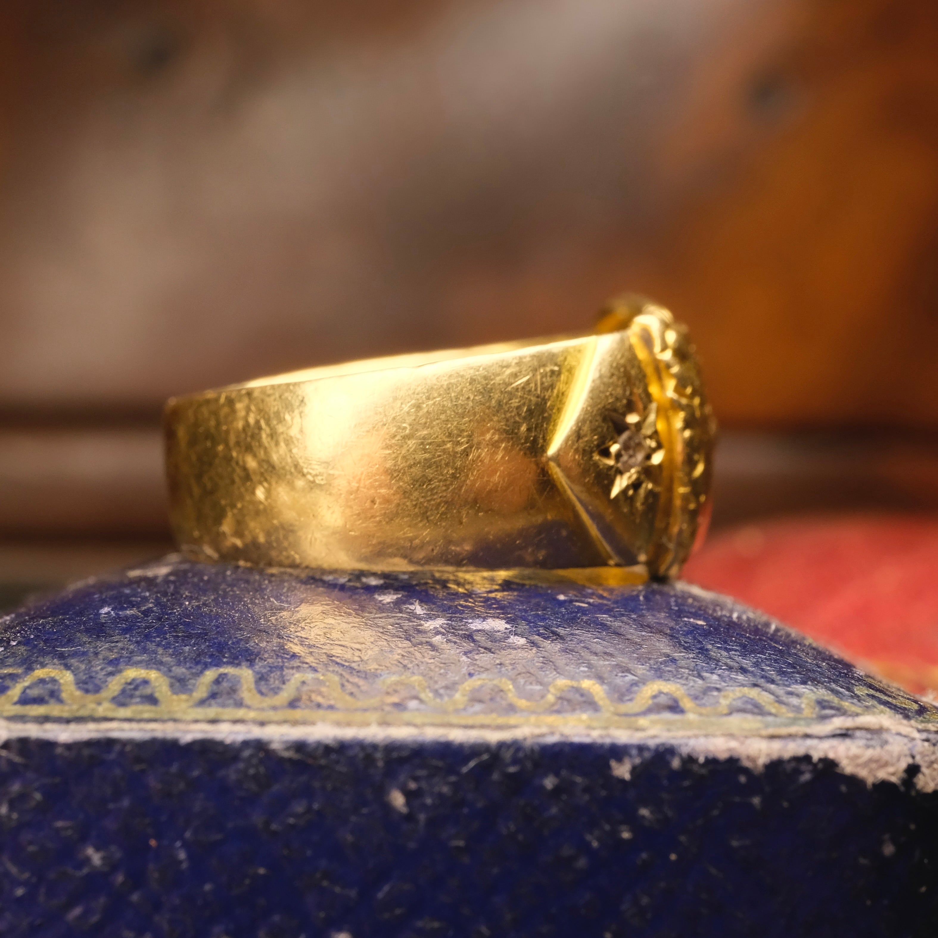 Antique, Edwardian 18ct Gold, Old Cut Diamonds, Wide Buckle Ring, Chester Hallmark 1907