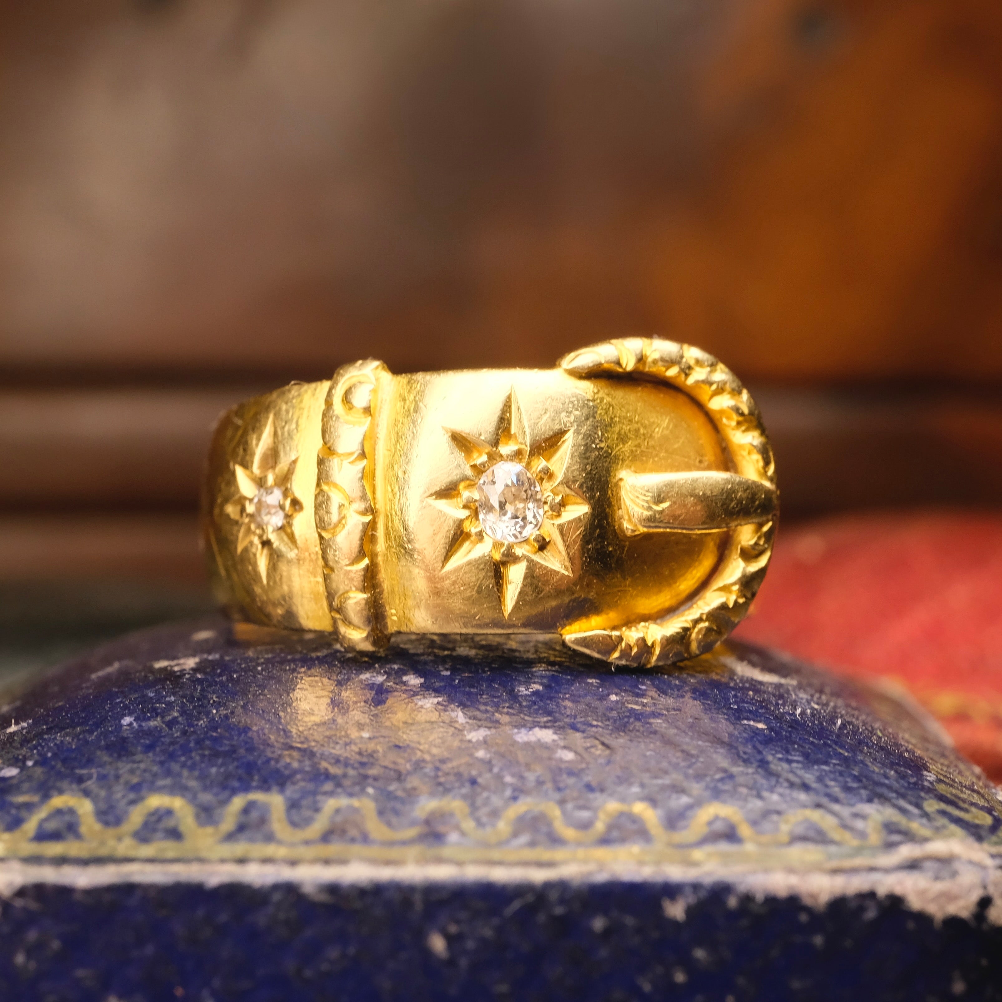Antique, Edwardian 18ct Gold,  Old Cut Diamonds, Wide Buckle Ring, Chester Hallmark 1907