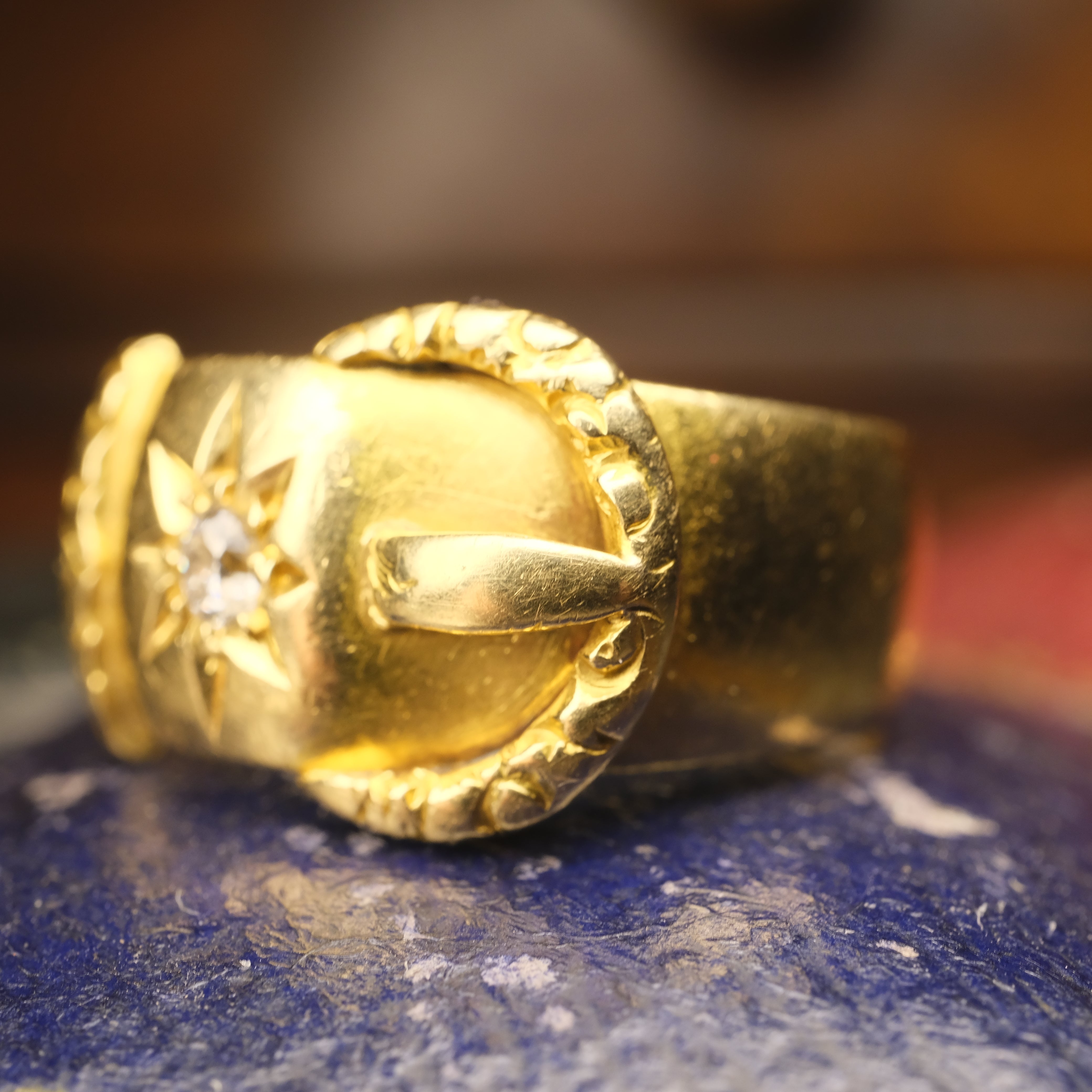 Antique, Edwardian 18ct Gold,  Old Cut Diamonds, Wide Buckle Ring, Chester Hallmark 1907