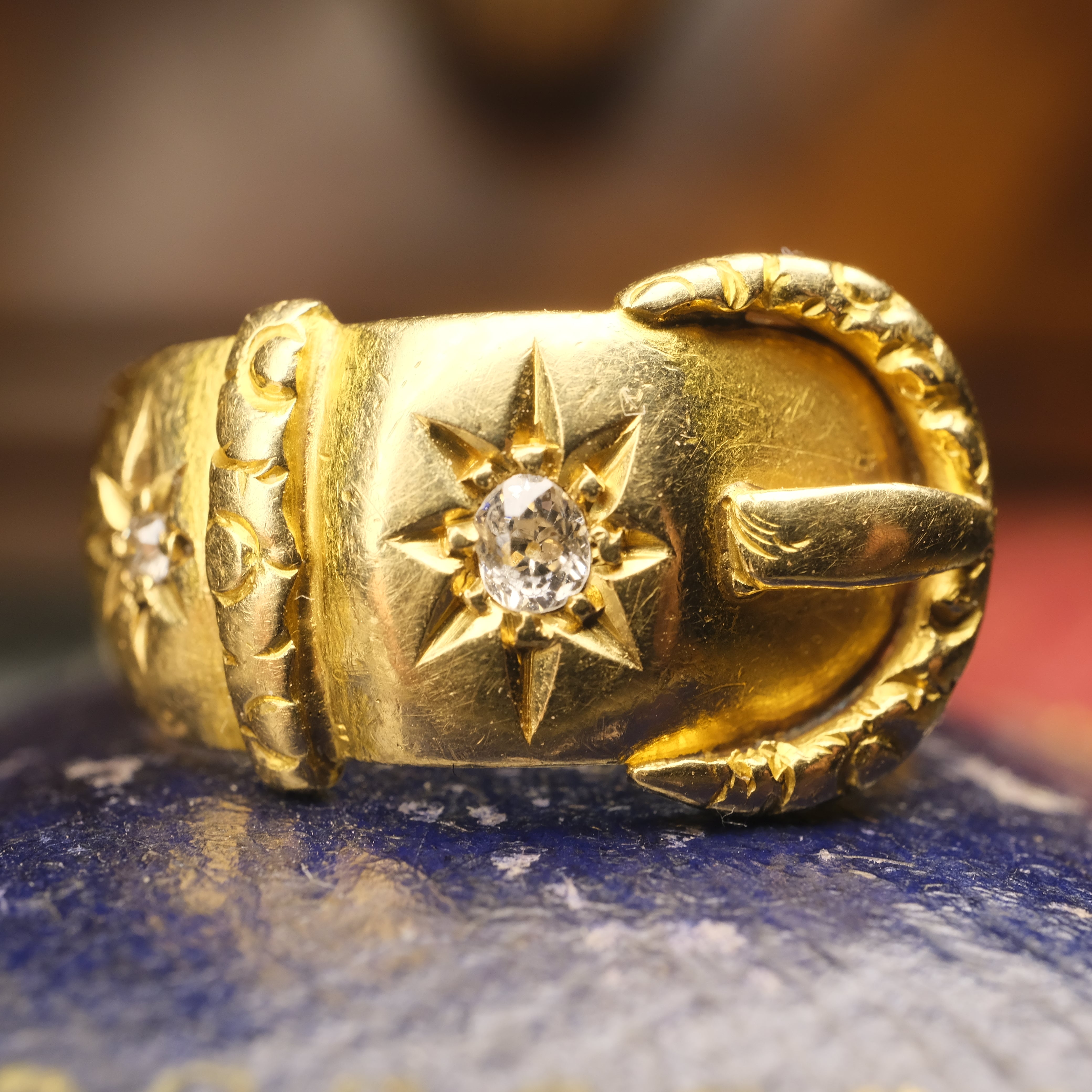 Antique, Edwardian 18ct Gold, Old Cut Diamonds, Wide Buckle Ring, Chester Hallmark 1907