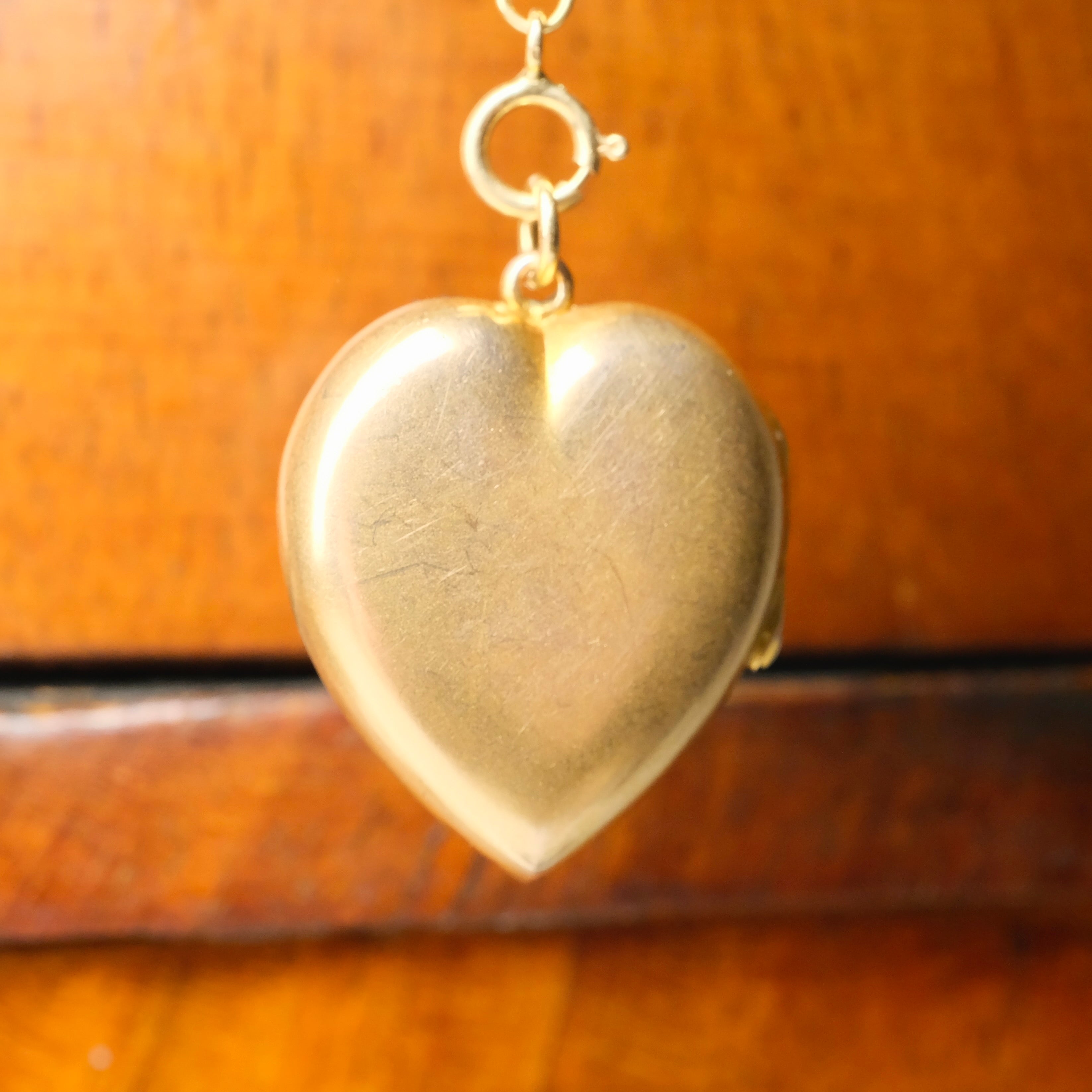 Antique 9ct Gold Heart Locket Pendant with rose cut Diamond