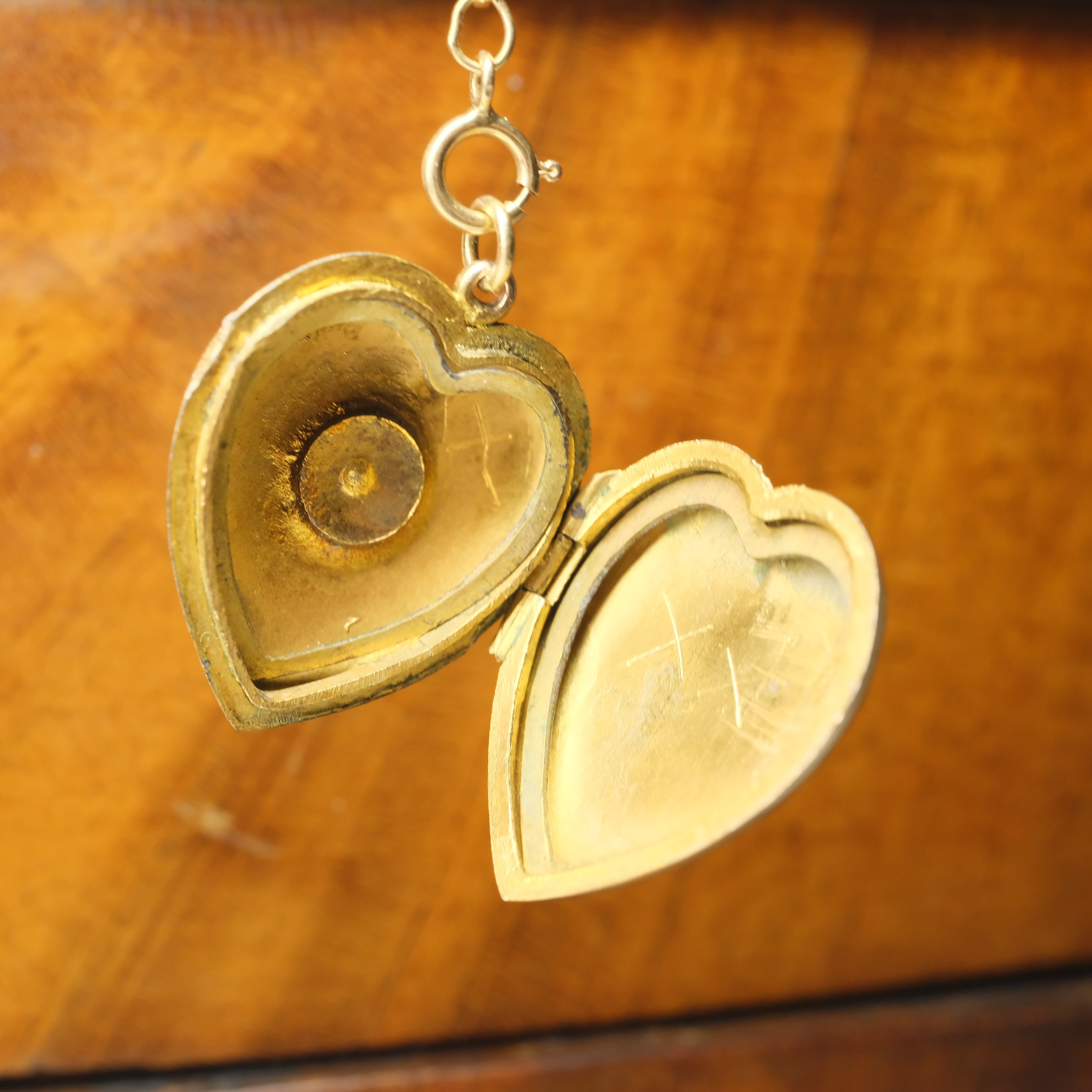 Antique 9ct Gold Heart Locket Pendant with rose cut Diamond