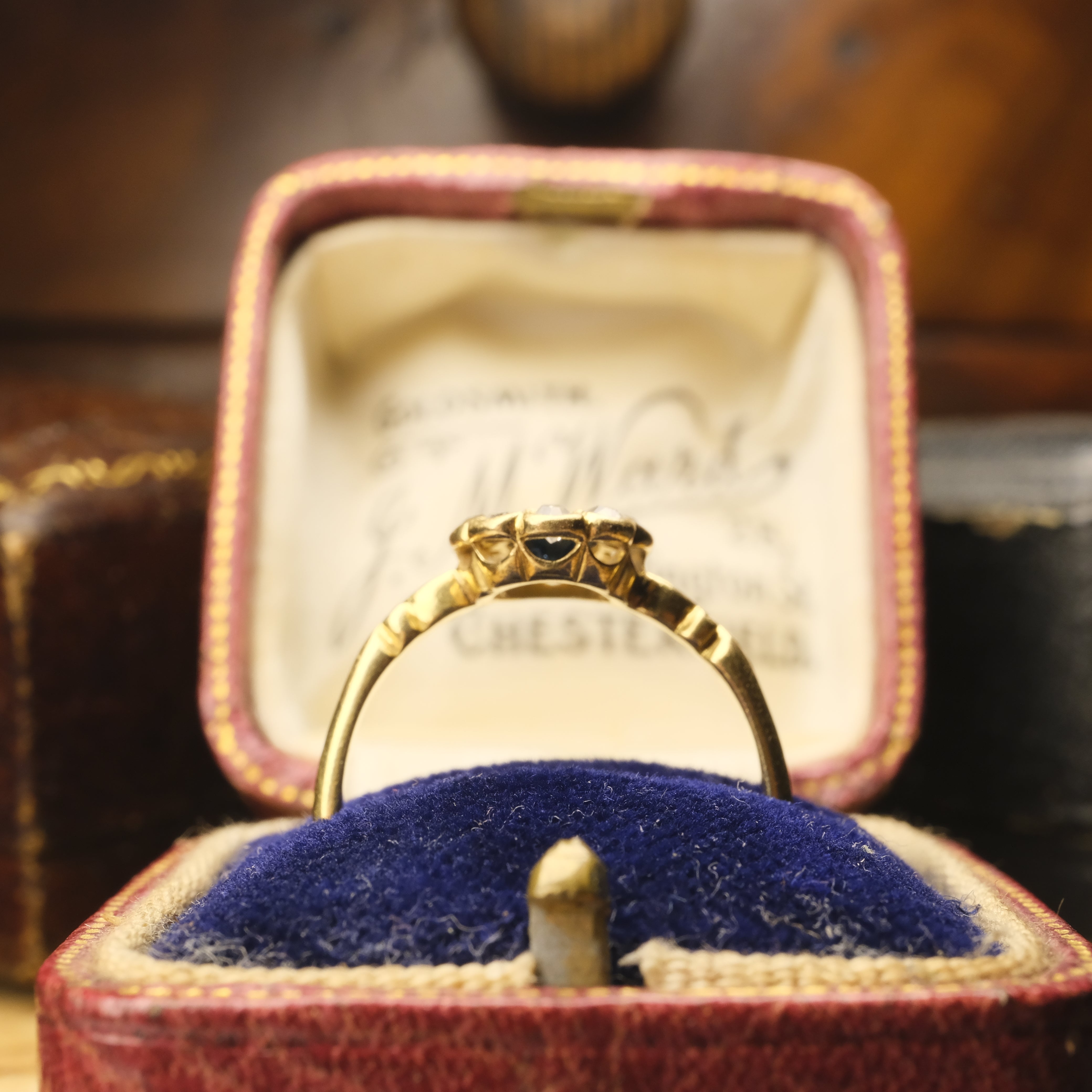 Antique 18ct Gold, Old Cut Diamond & Sapphire Cluster Ring