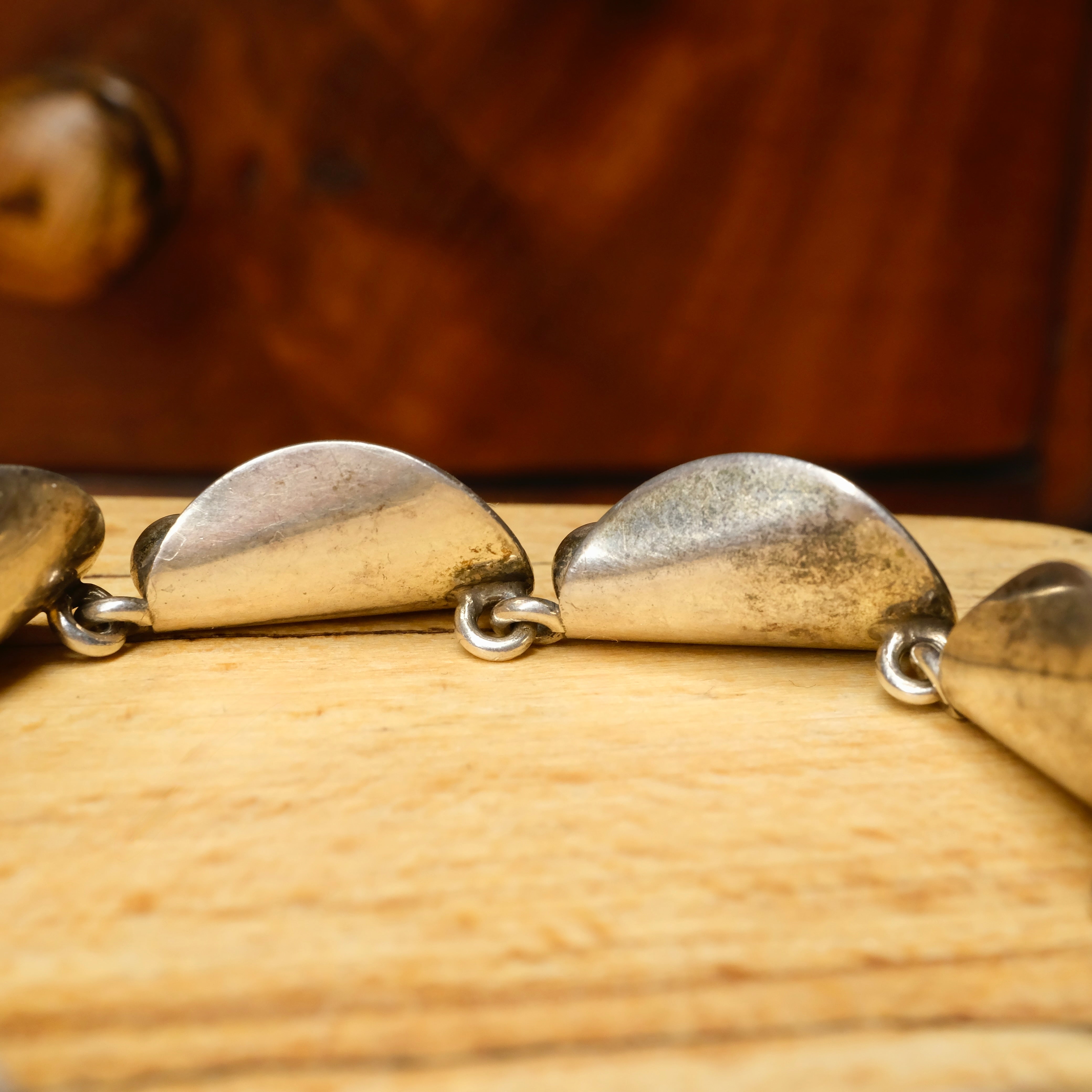 1960s Vintage, Hugo Grun, Danish Sterling Silver Leaf Link Bracelet