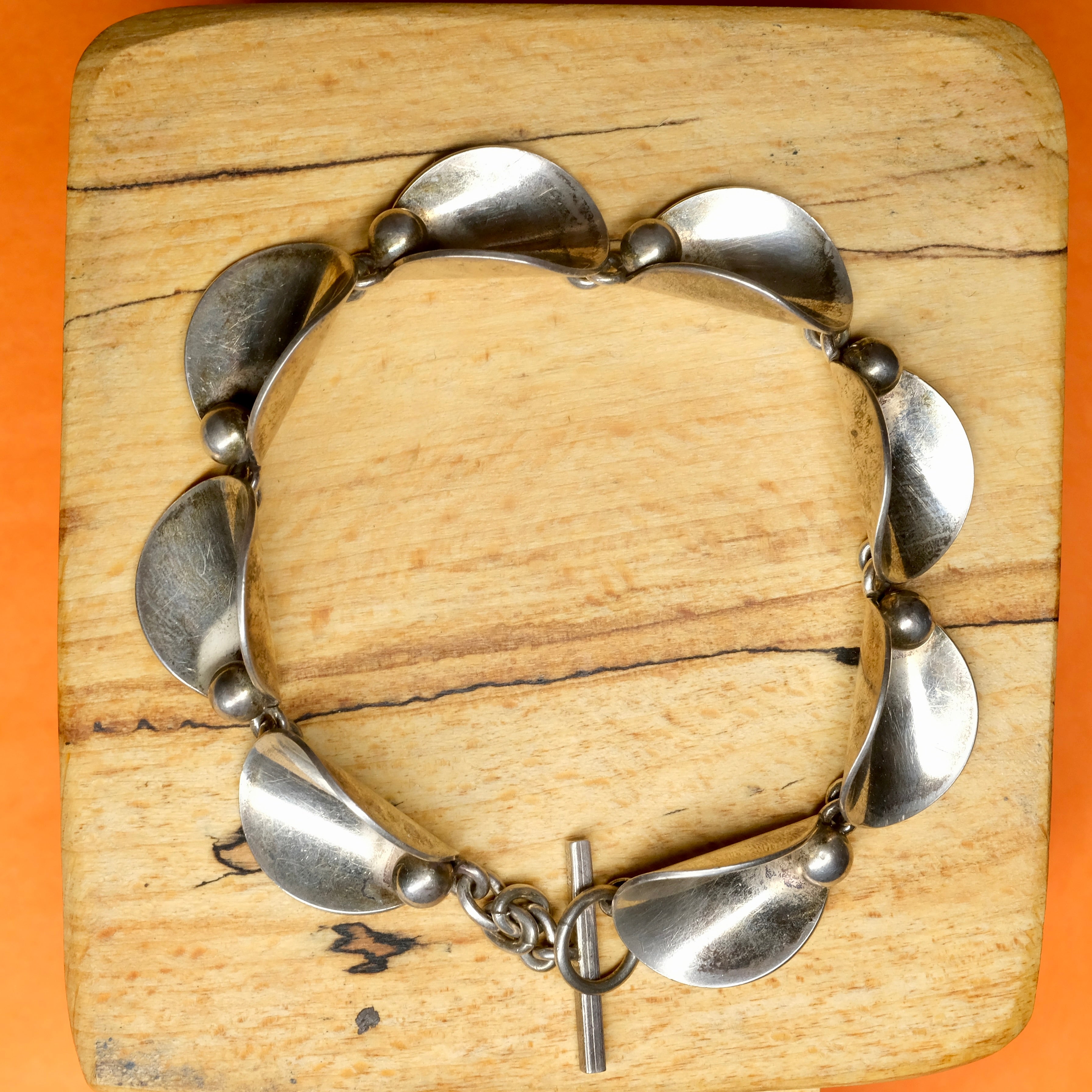 1960s Vintage, Hugo Grun, Danish Sterling Silver Leaf Link Bracelet