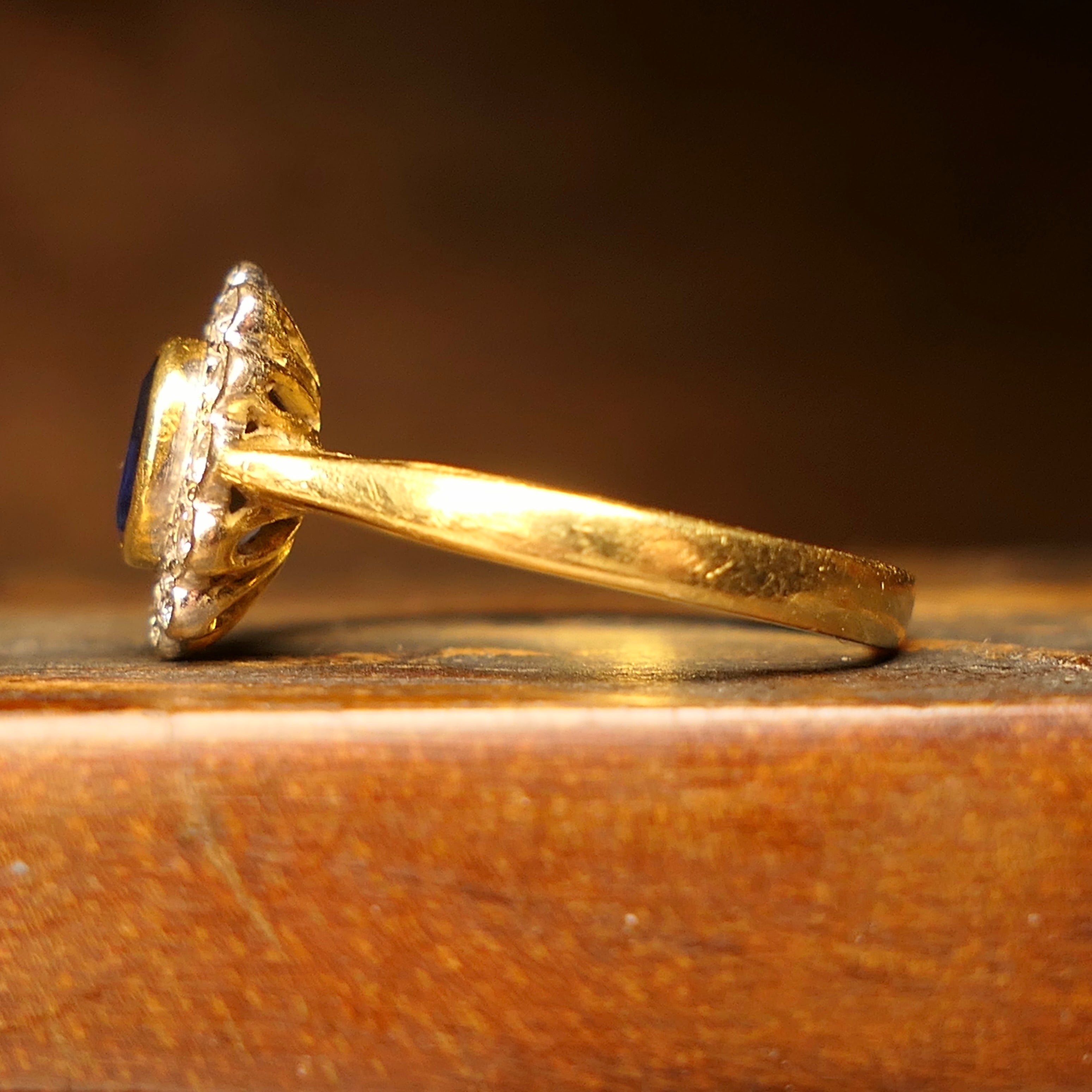 Edwardian Style 18ct Gold, Old Cut Diamond & Sapphire Cluster Ring