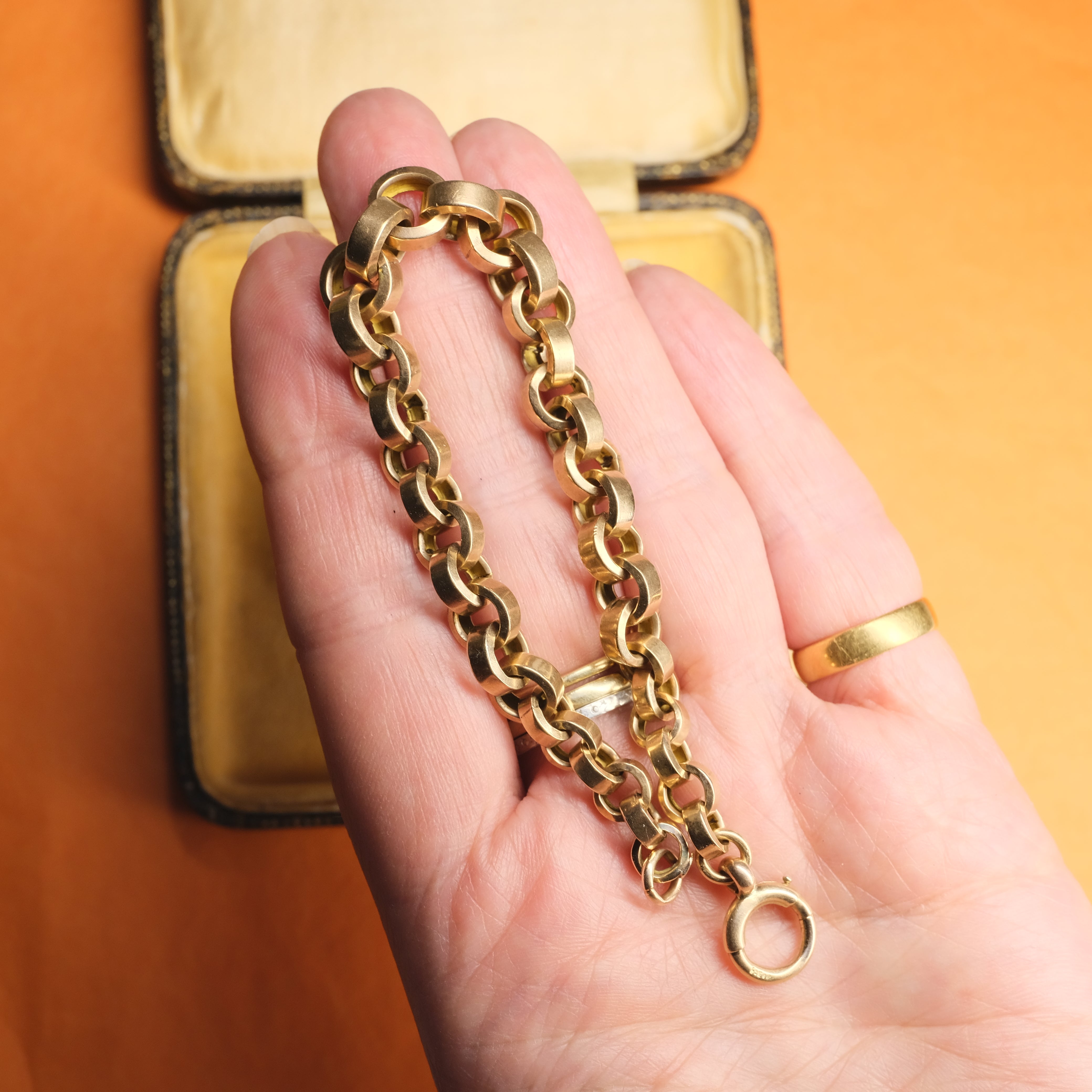 Antique 9ct Rose Gold Watch Chain Bracelet, With Bolt Ring Clasp, 17.6 grams