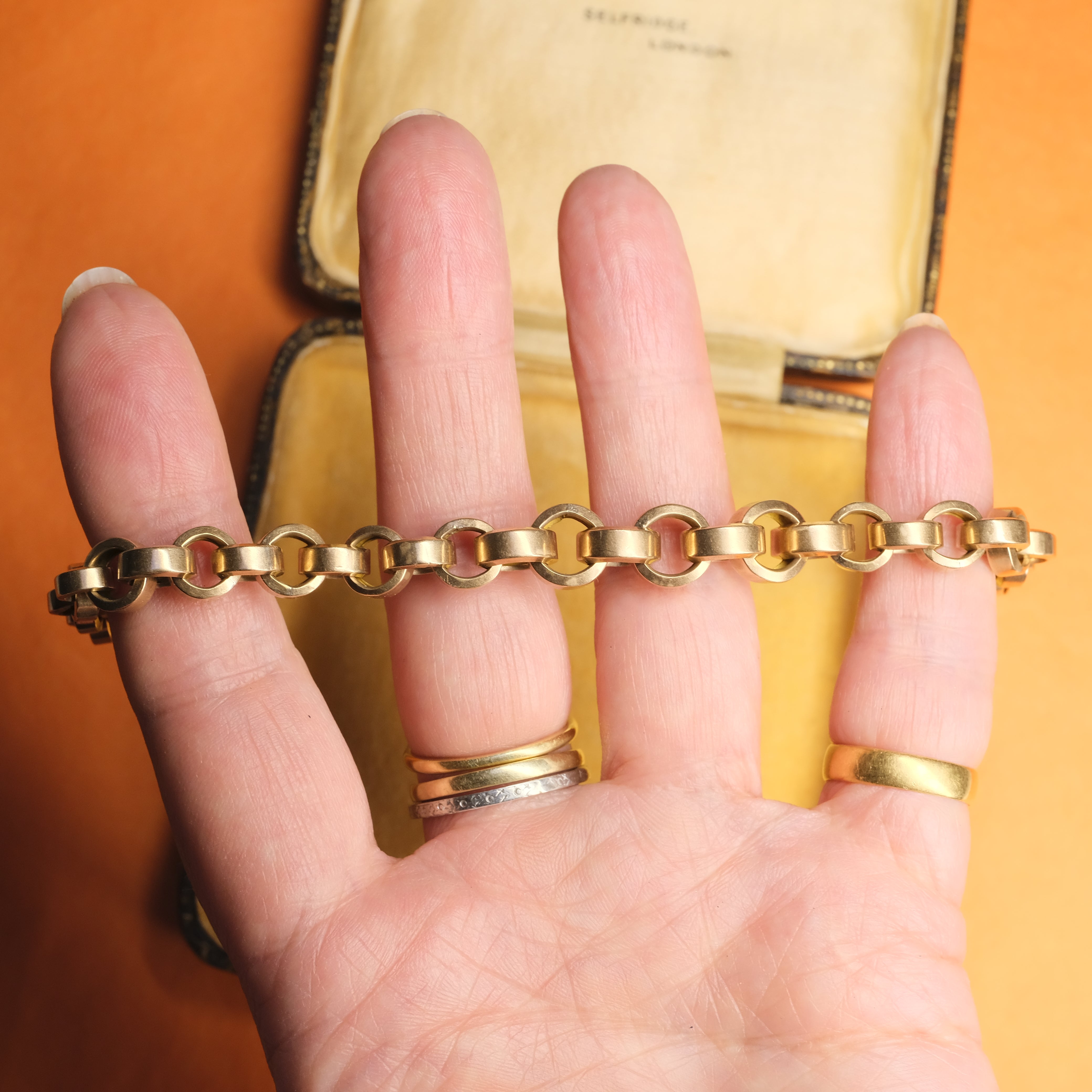 Antique 9ct Rose Gold Watch Chain Bracelet, With Bolt Ring Clasp, 17.6 grams