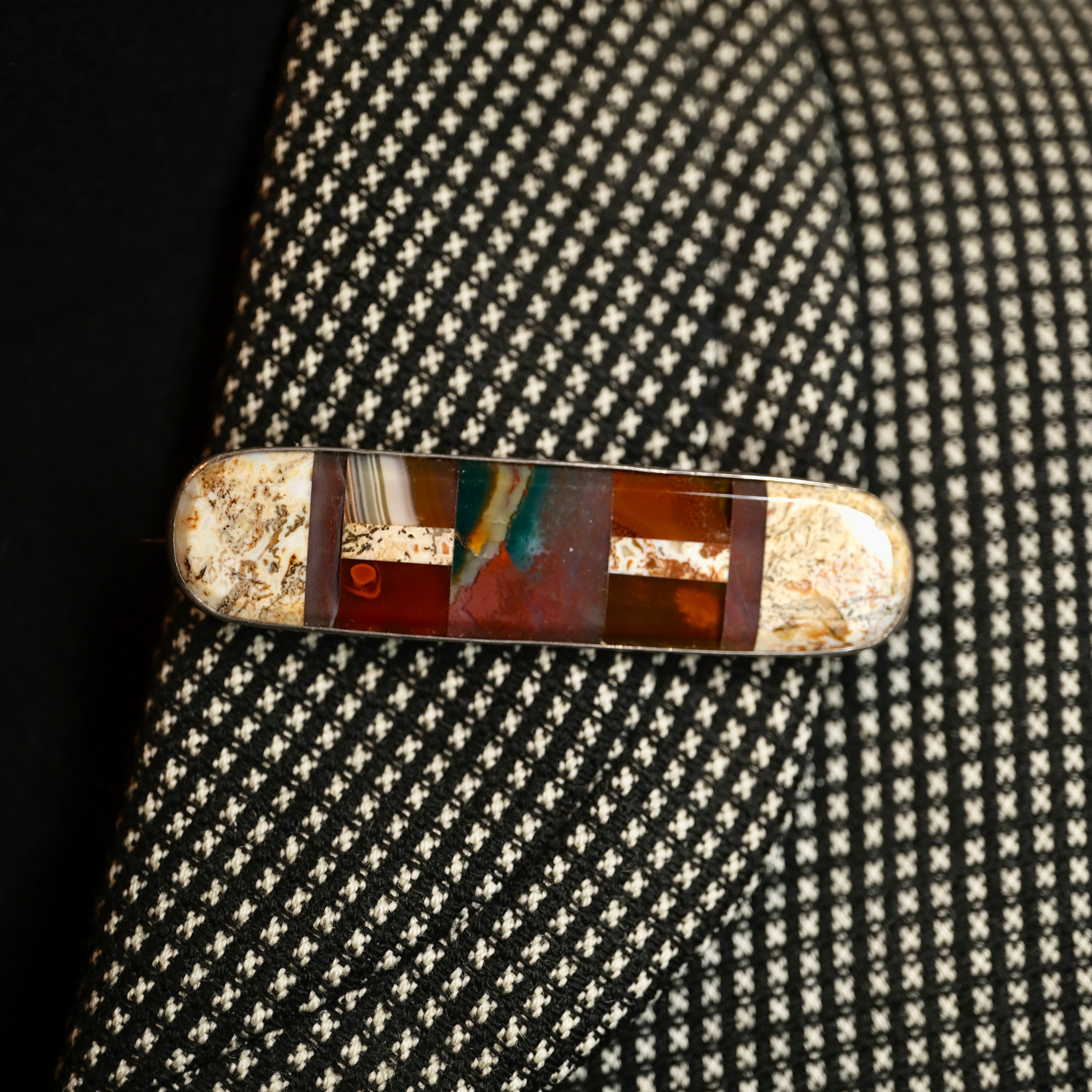 Victorian, Silver Scottish Pebble, Jasper, Long Bar Brooch