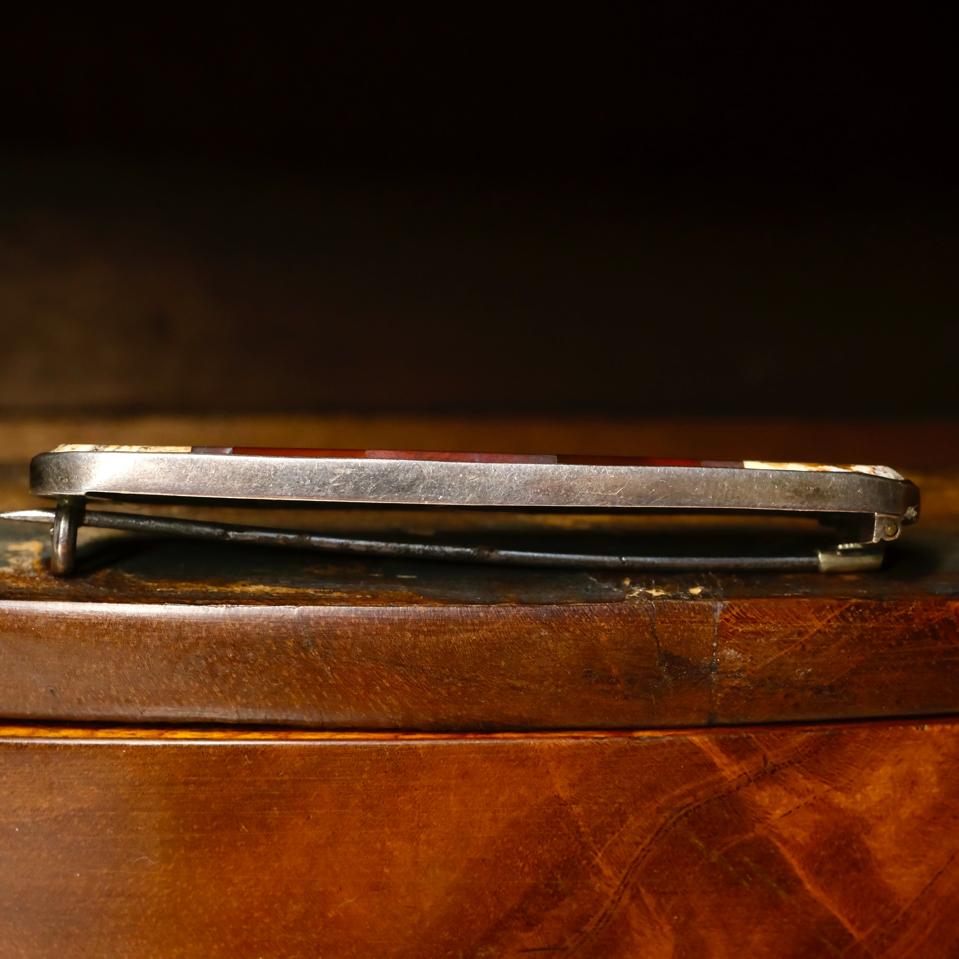 Victorian, Silver Scottish Pebble, Jasper, Long Bar Brooch