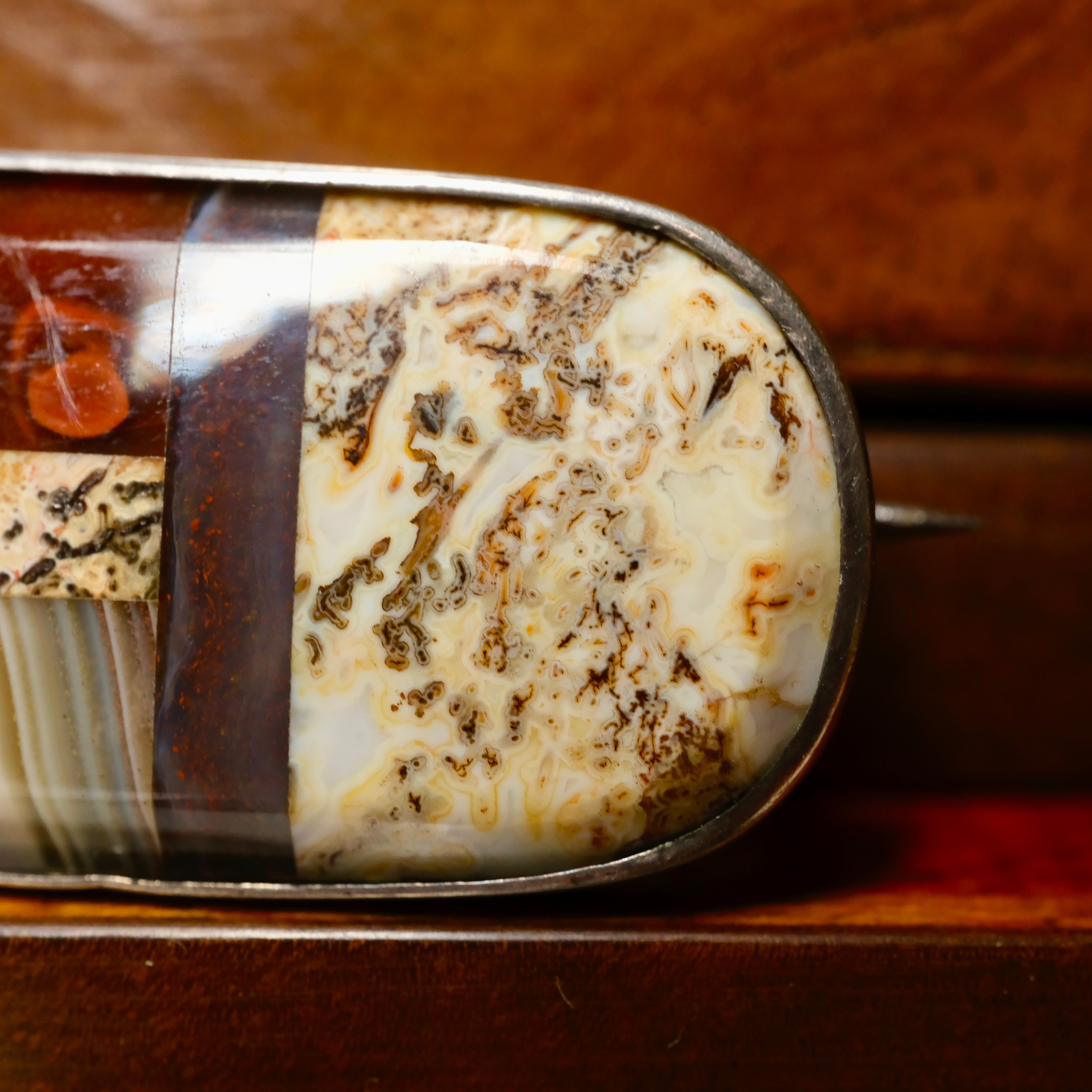 Victorian, Silver Scottish Pebble, Jasper, Long Bar Brooch