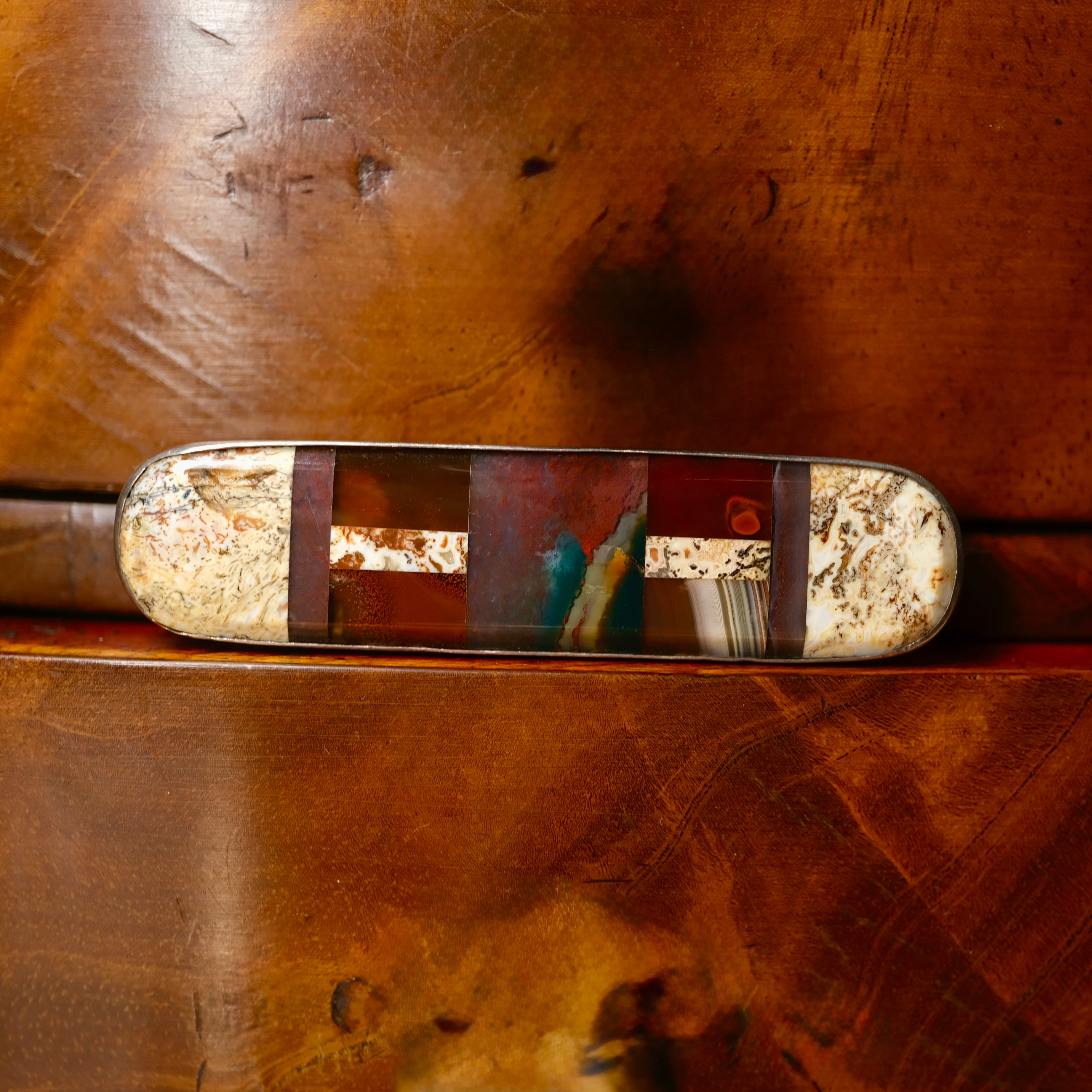 Victorian, Silver Scottish Pebble, Jasper, Long Bar Brooch