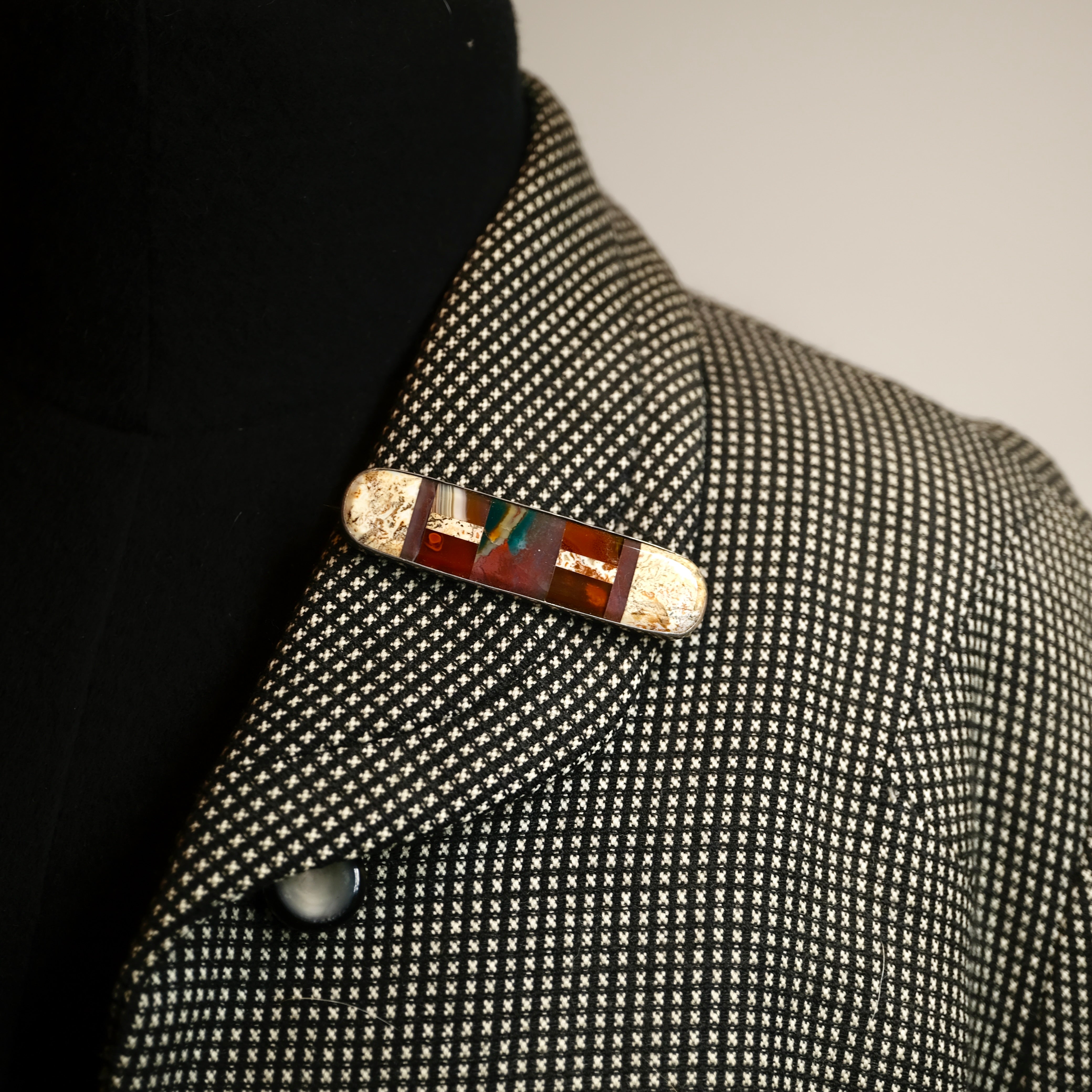 Victorian, Silver Scottish Pebble, Jasper, Long Bar Brooch