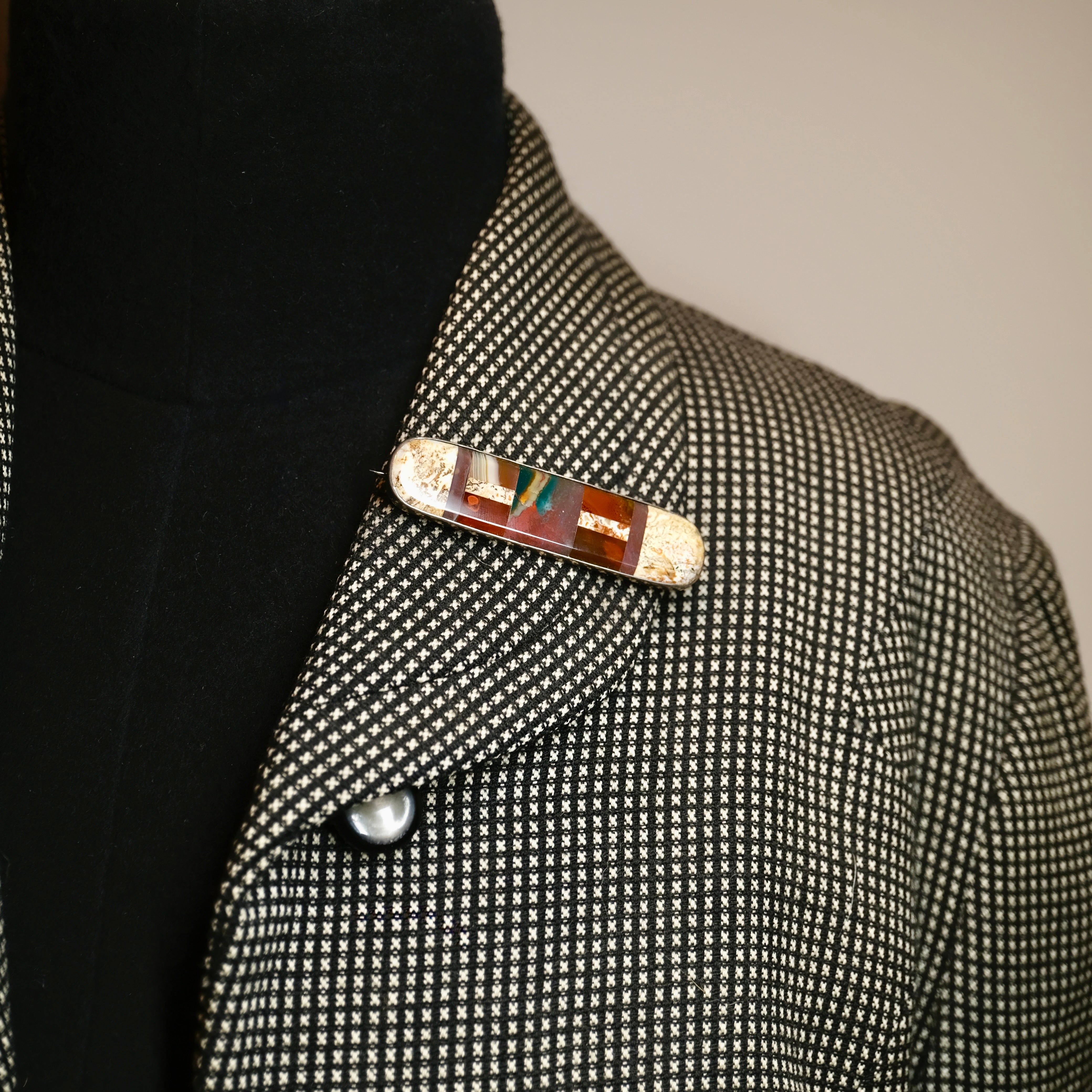 Victorian, Silver Scottish Pebble, Jasper, Long Bar Brooch