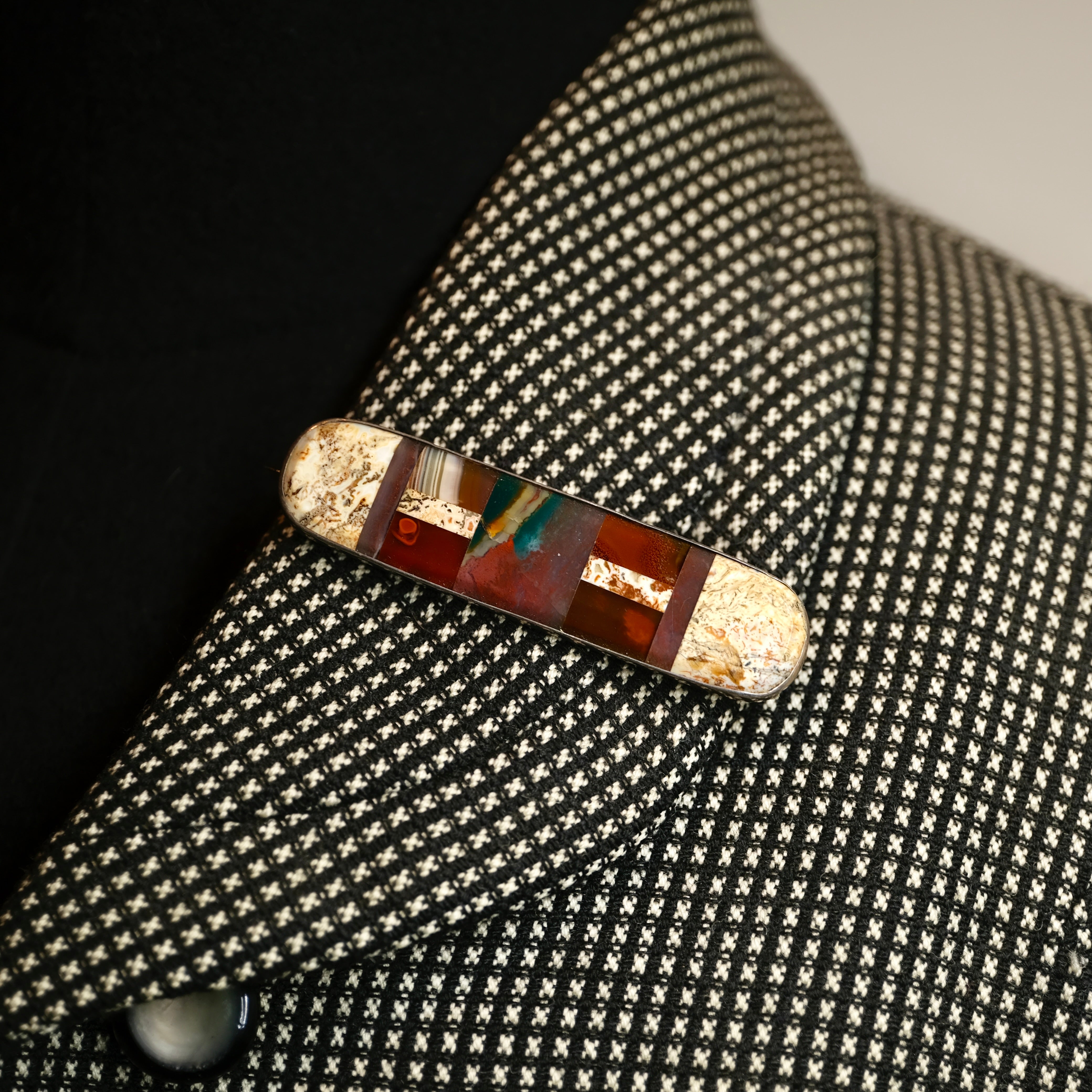 Victorian, Silver Scottish Pebble, Jasper, Long Bar Brooch