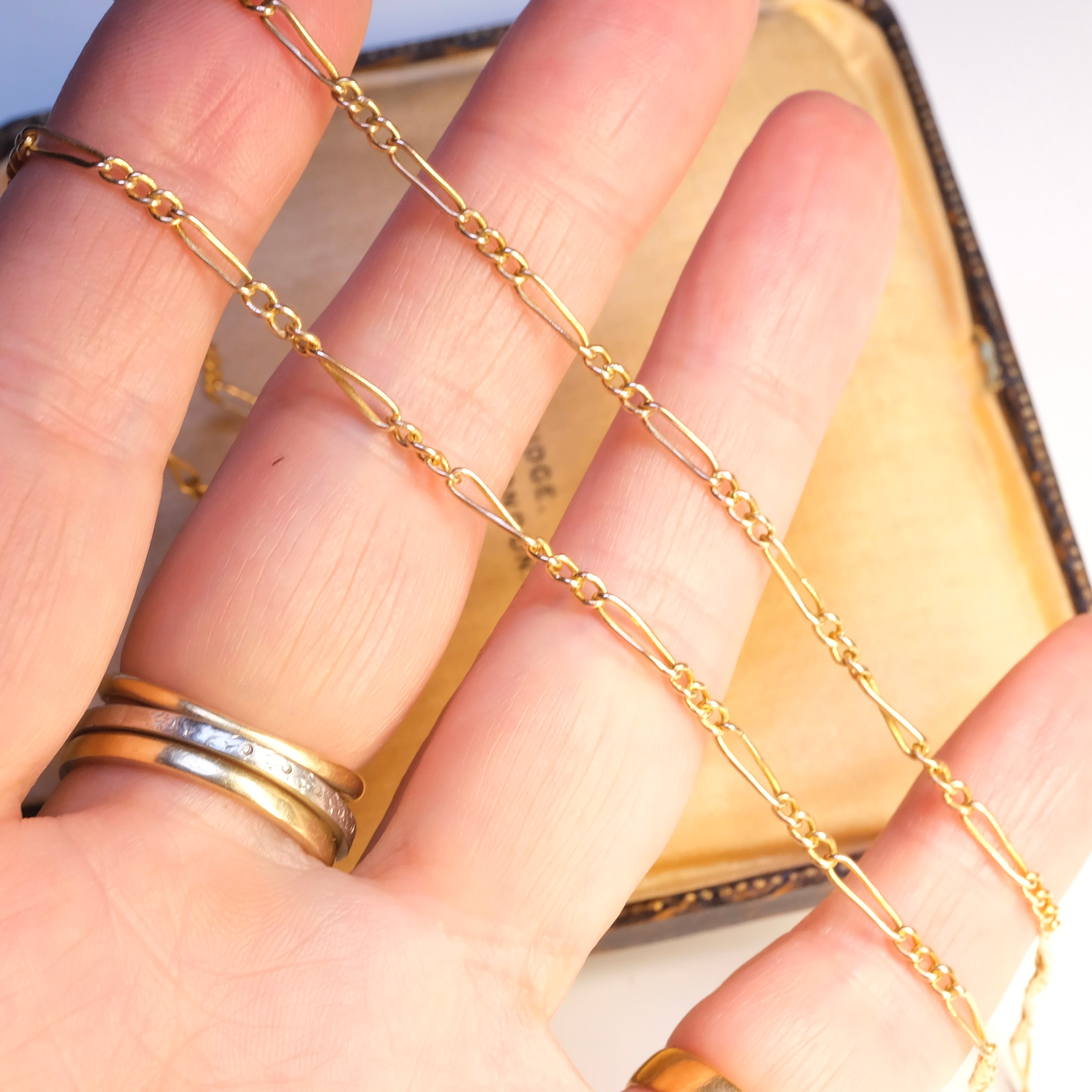 Antique, 9ct Rose Gold, Figaro Link Chain, Necklace, 4.4 Grams