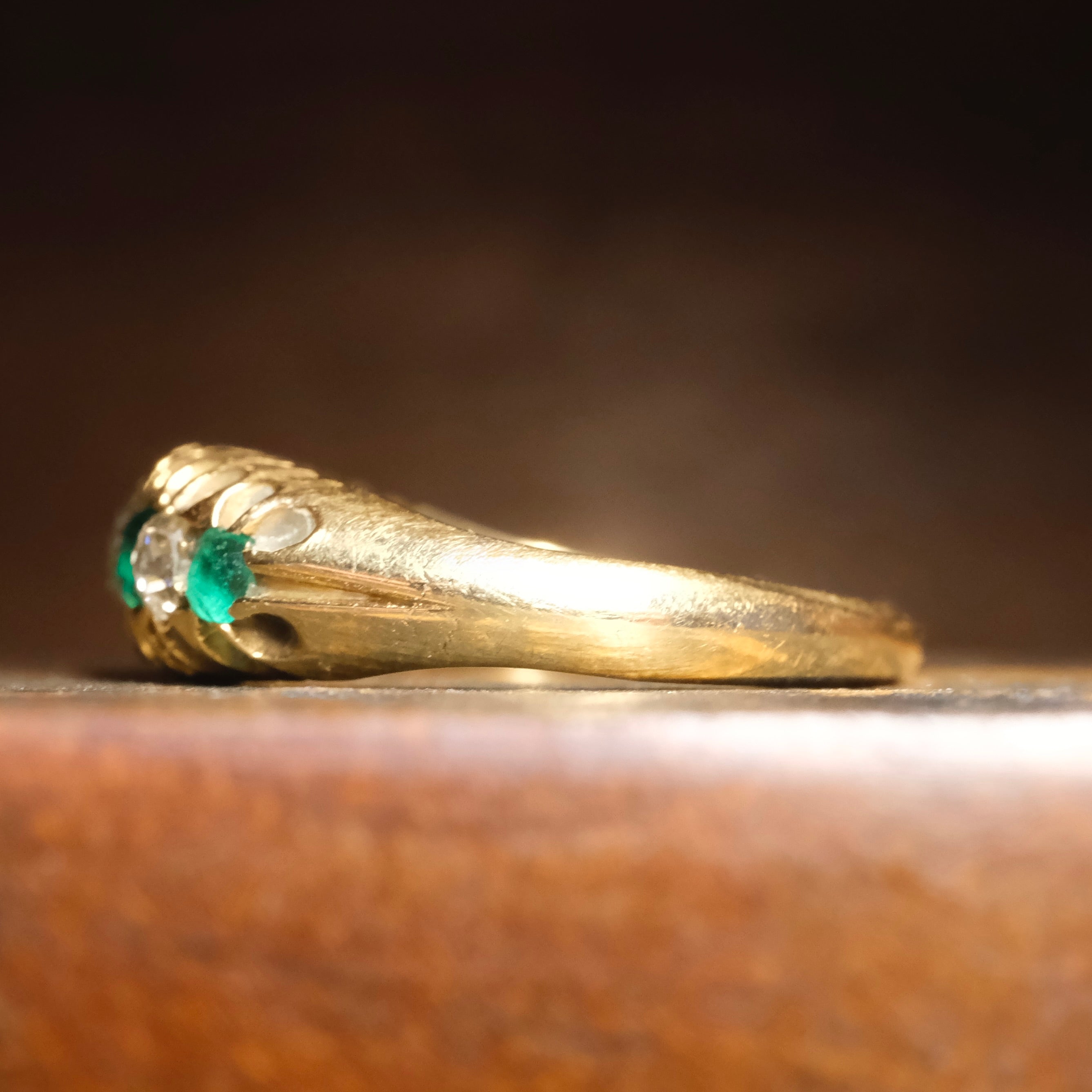 Antique, Victorian, 15ct Gold, Natural Emerald & Old Mine Cut Diamond Ring