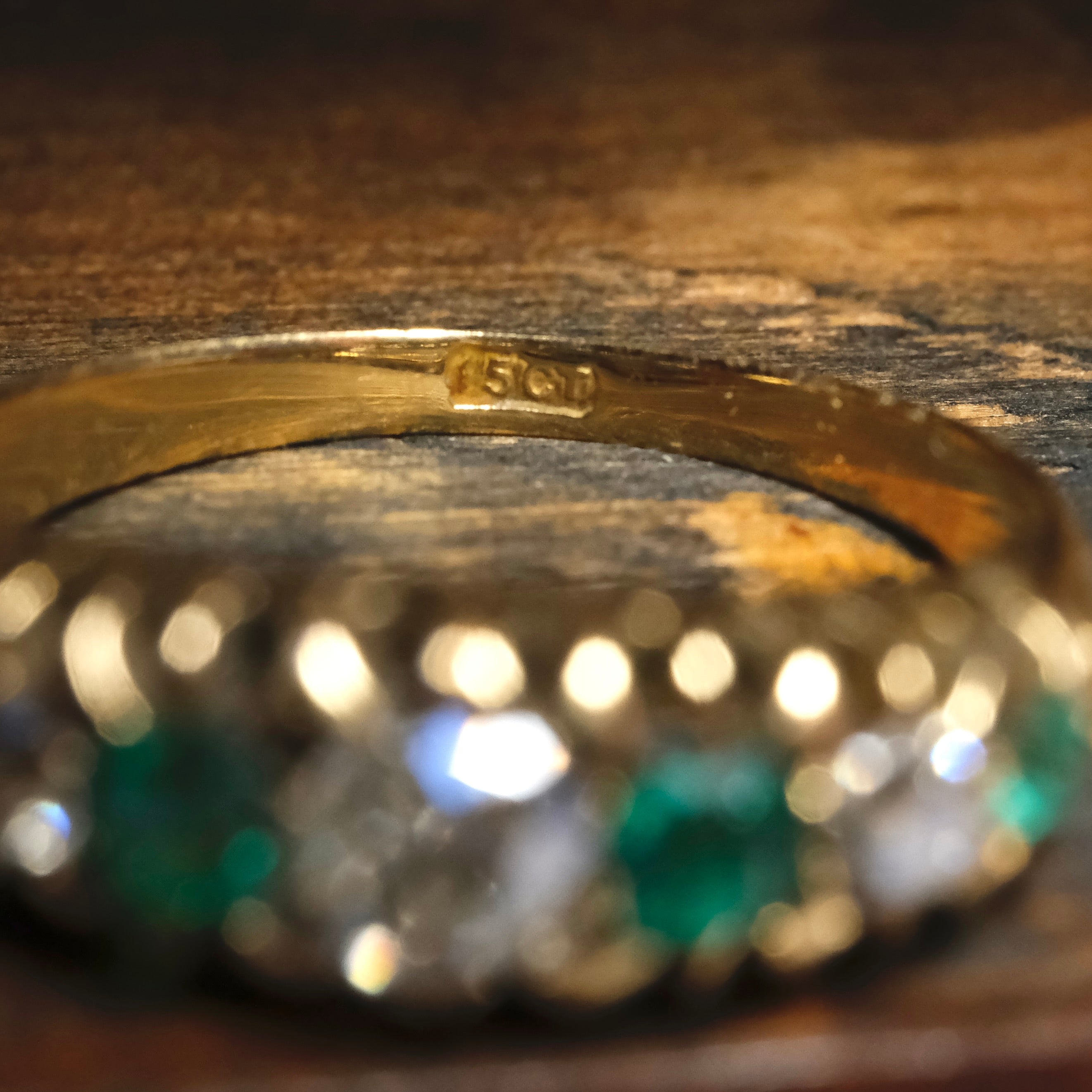 Antique, Victorian, 15ct Gold, Natural Emerald & Old Mine Cut Diamond Ring