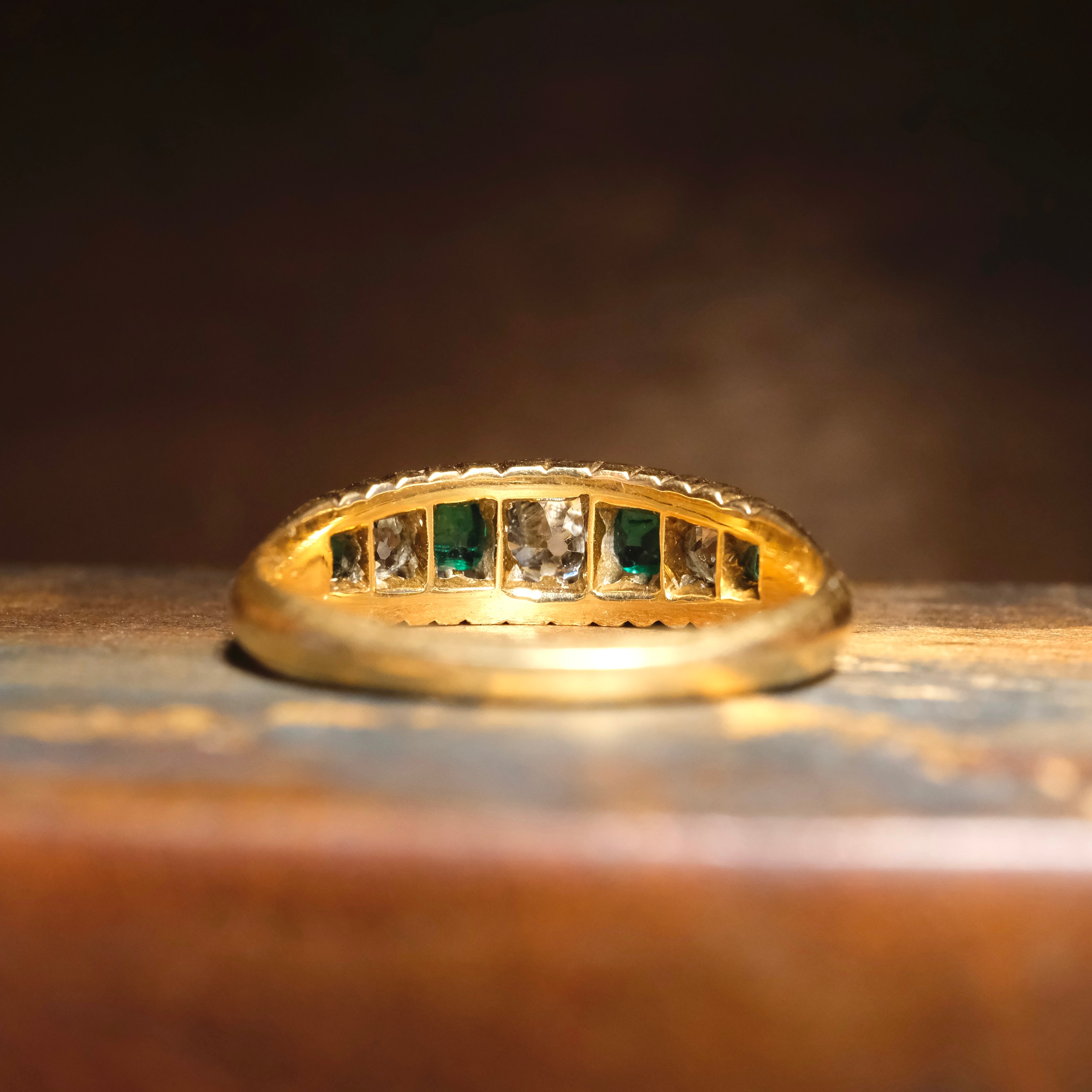 Antique, Victorian, 15ct Gold, Natural Emerald & Old Mine Cut Diamond Ring