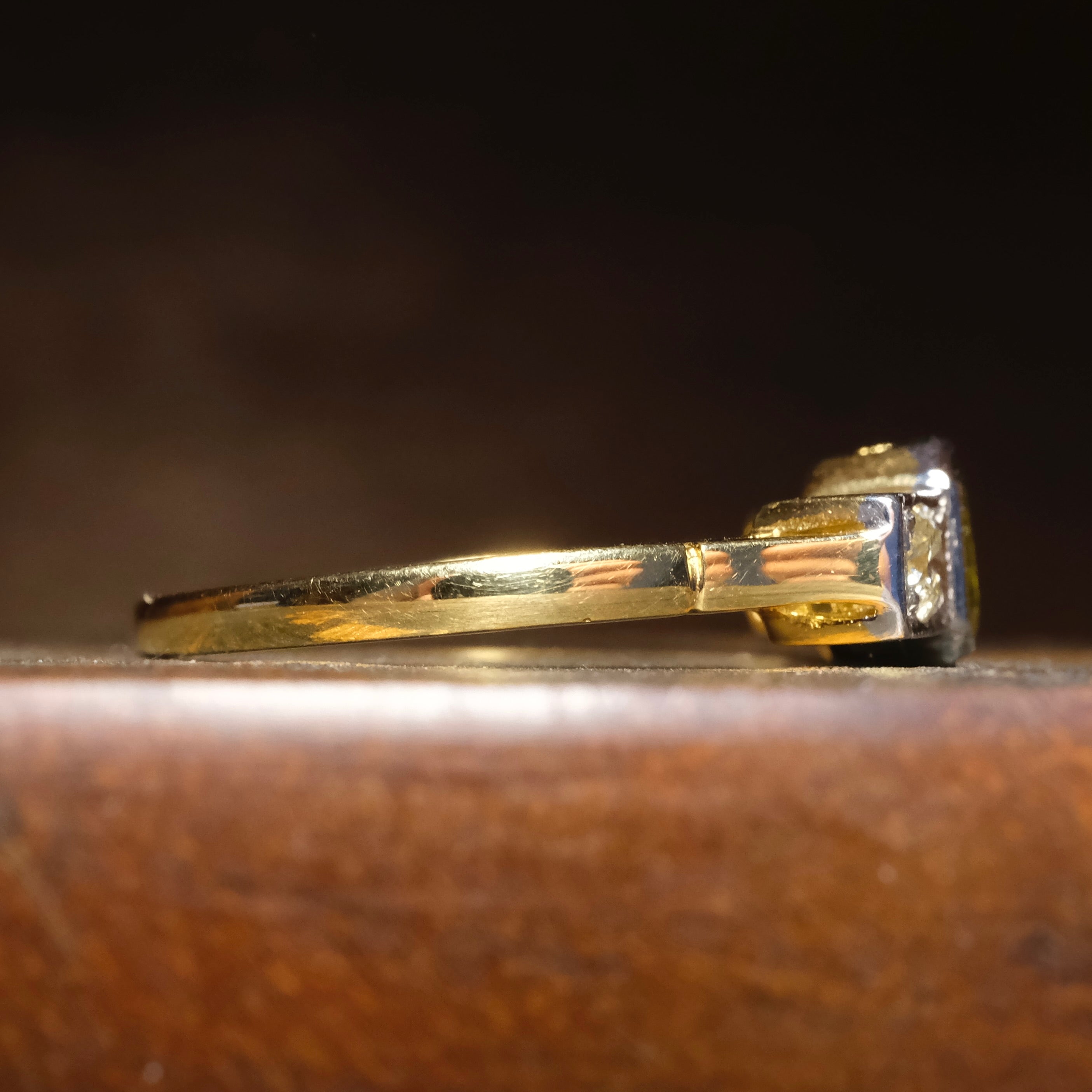 1920s Art deco 18ct Gold And Platinum, Peridot & Diamond Trilogy Ring