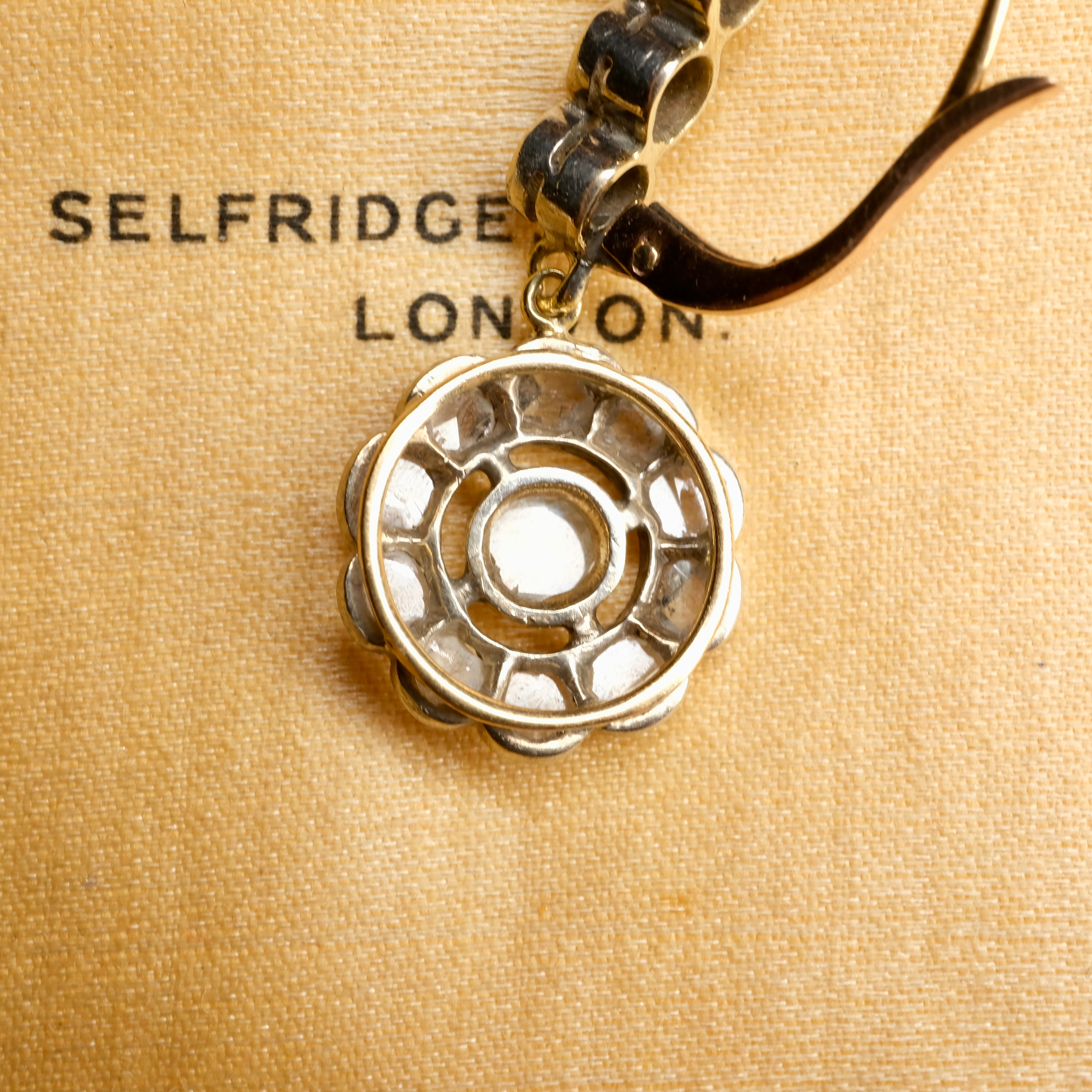 Victorian, 18ct Gold & Silver Rose Cut Diamond, Daisy Cluster Drop Earrings