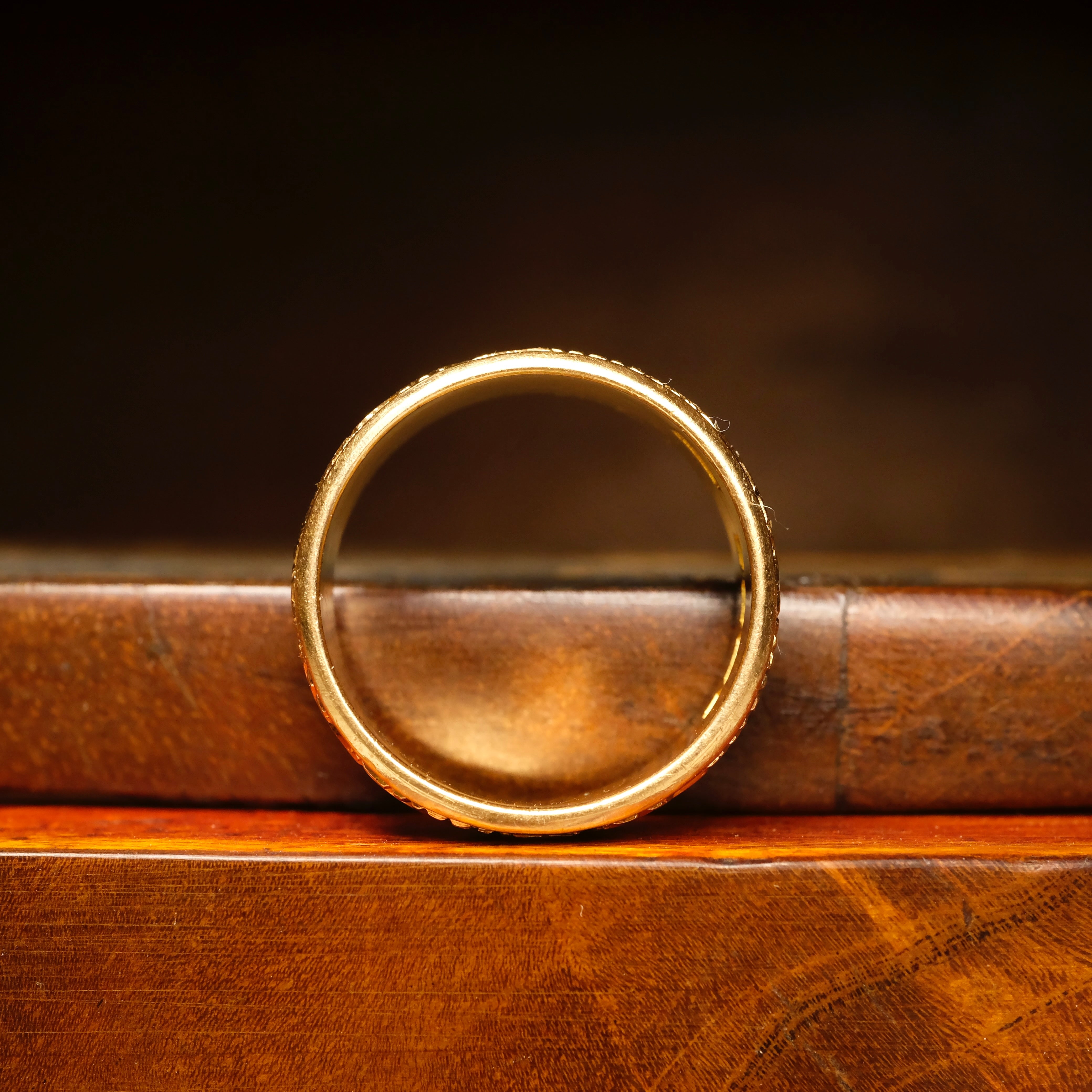 Victorian, 18ct Rose Gold, Fern Leaf, Embossed, Wide Band Ring, Hallmarked 1883