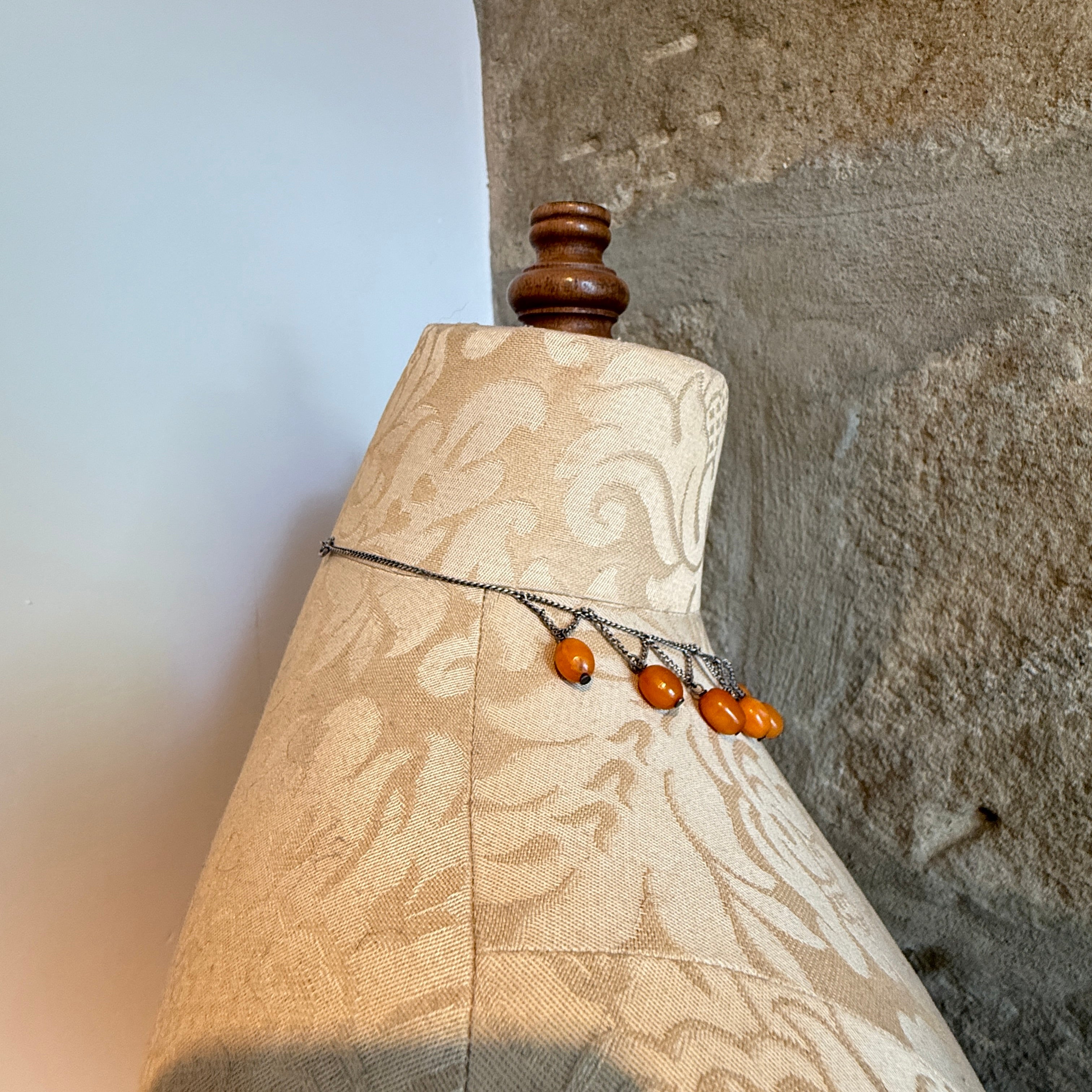 Antique, Early 20th Century, Egg Yolk Amber, Silver Festoon, Fringe, Necklace