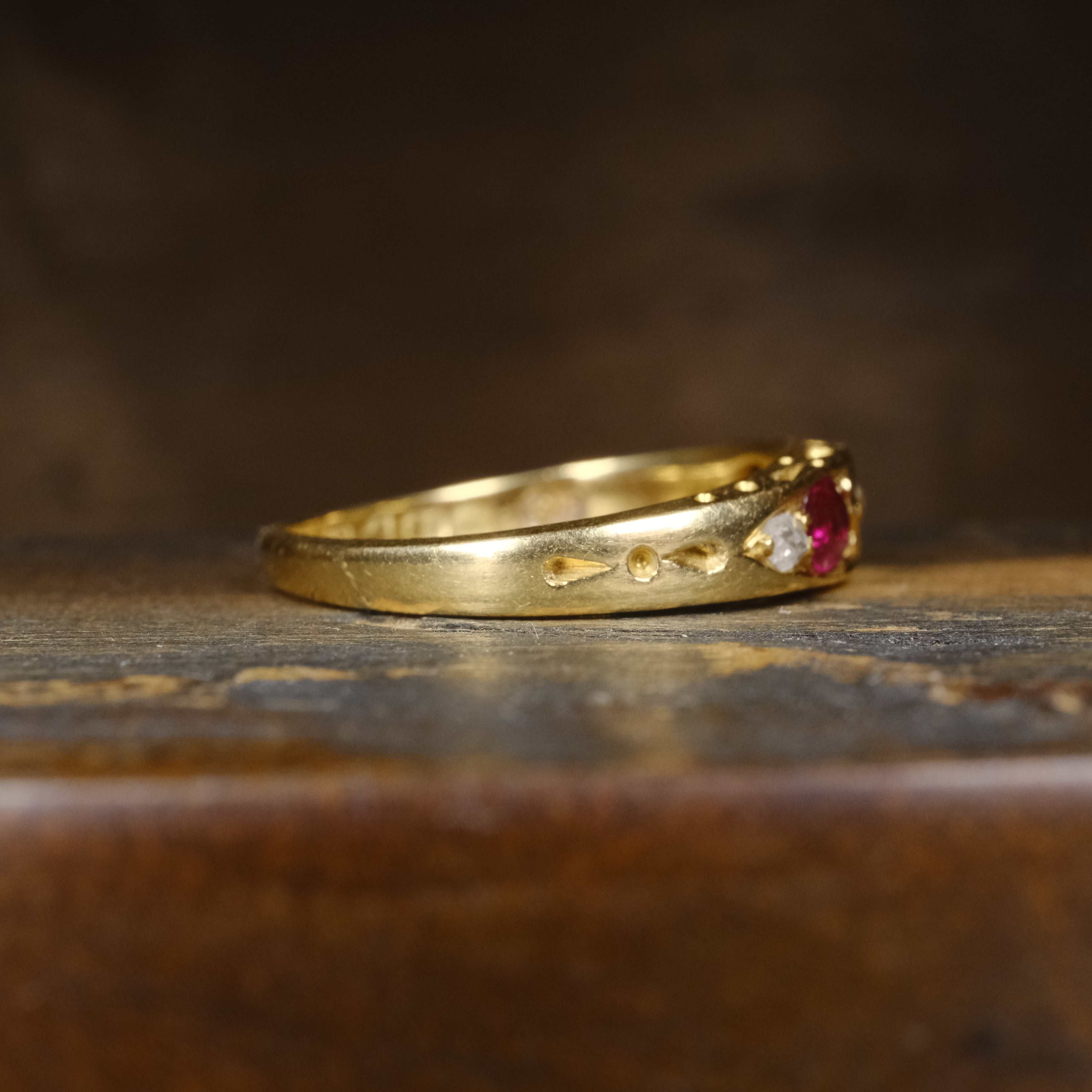 Antique, Victorian 18ct Gold, Old Cut Diamond & Ruby Ring, Chester Hallmark 1899