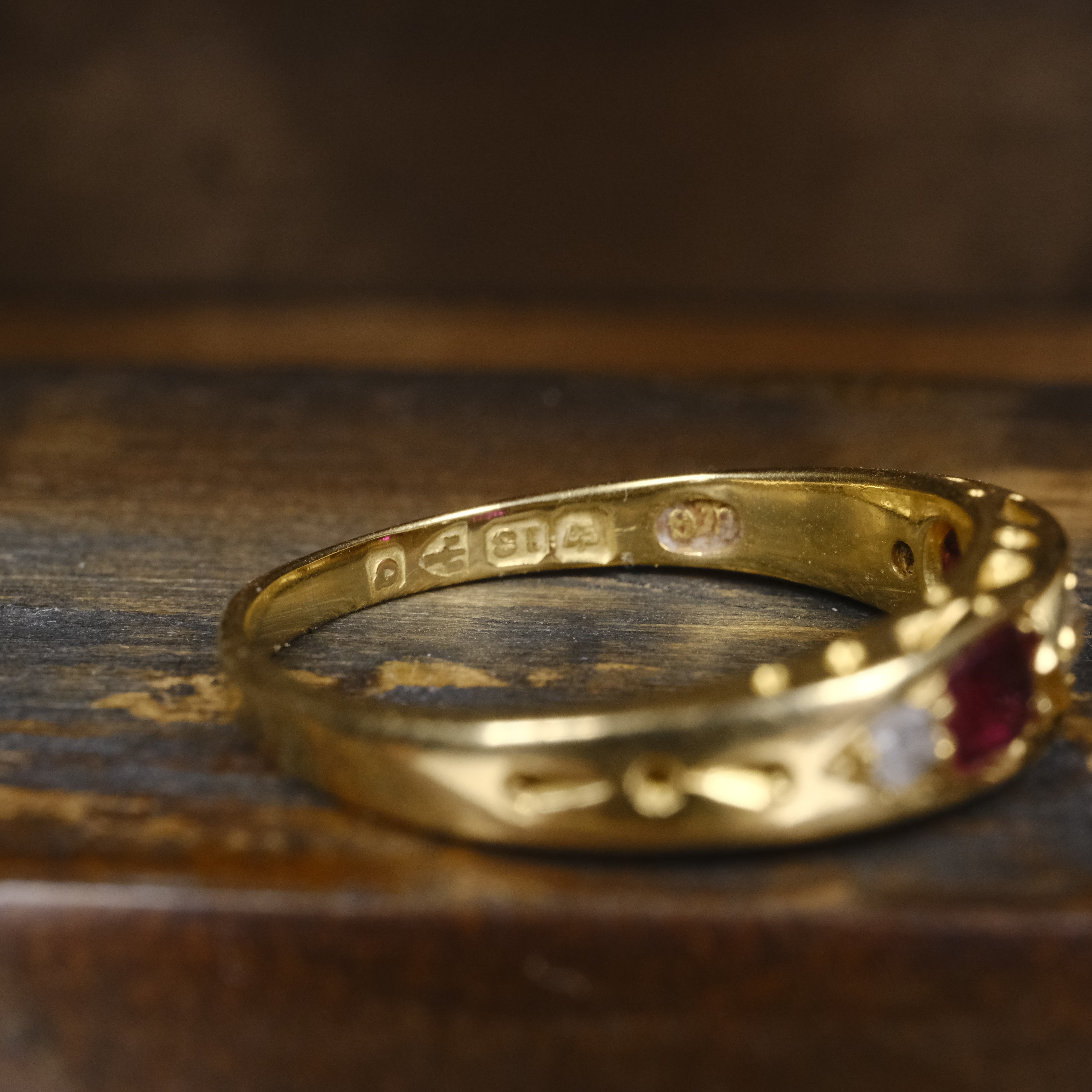 Antique, Victorian 18ct Gold, Old Cut Diamond & Ruby Ring, Chester Hallmark 1899