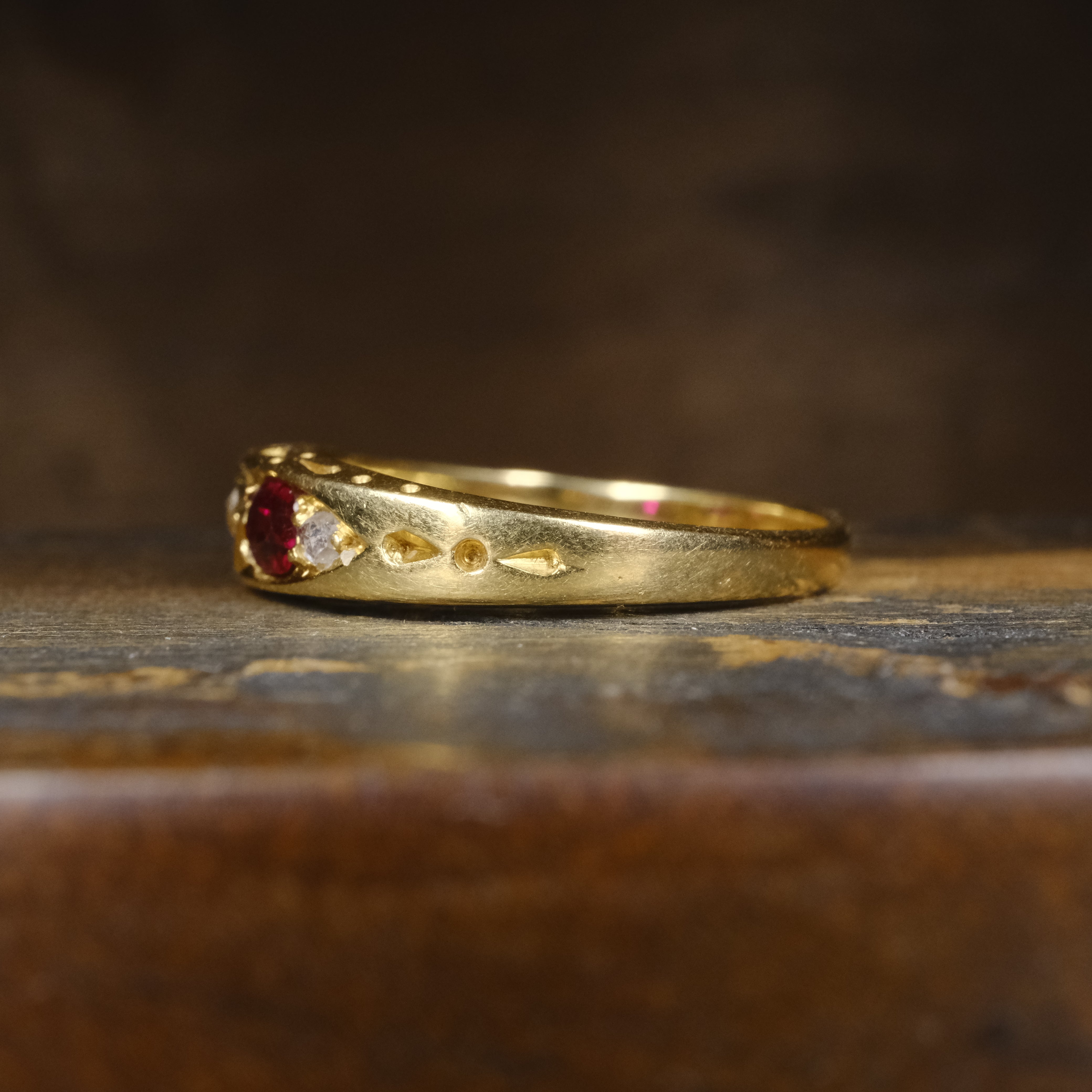 Antique, Victorian 18ct Gold, Old Cut Diamond & Ruby Ring, Chester Hallmark 1899