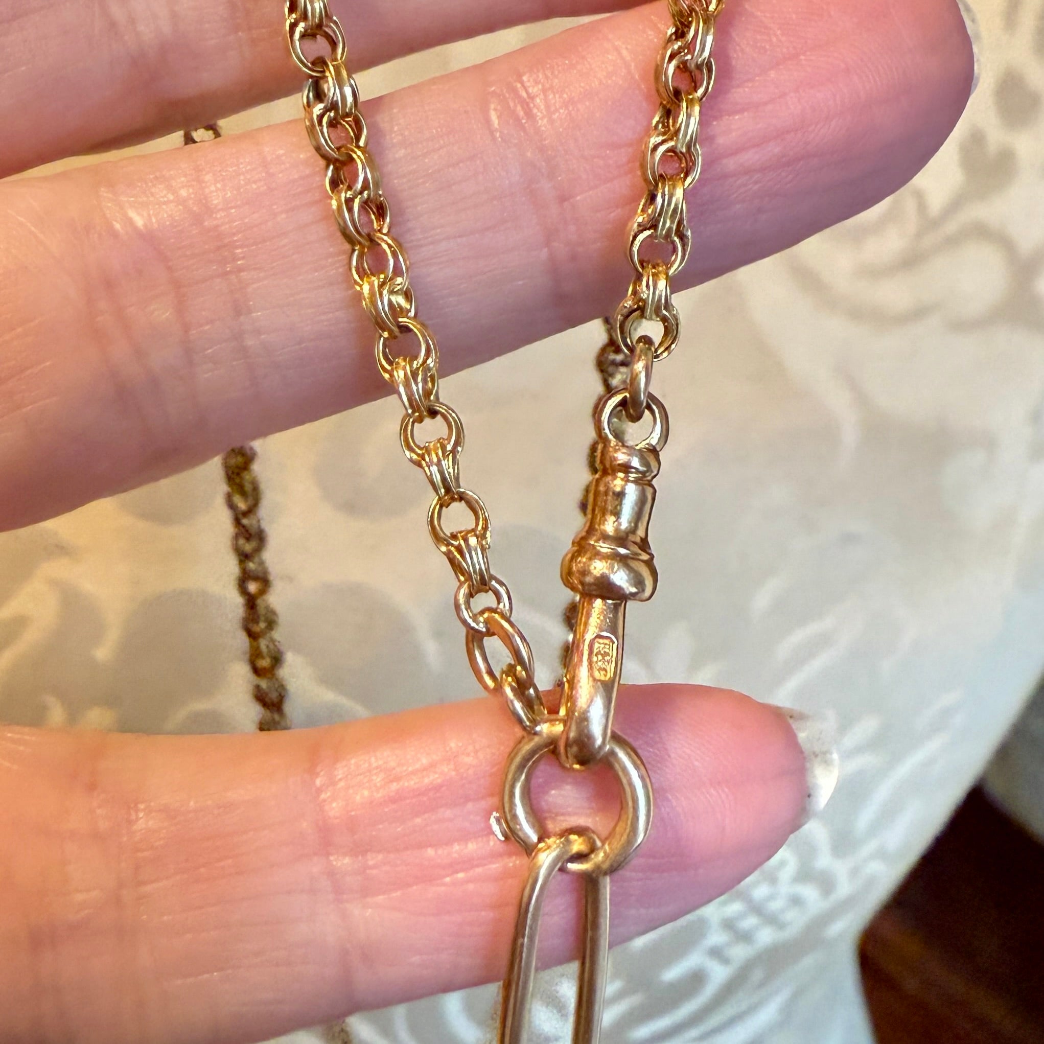 Antique, 18ct Gold Watch Chain, With Dog Clip & Button Hole Fob, c1900