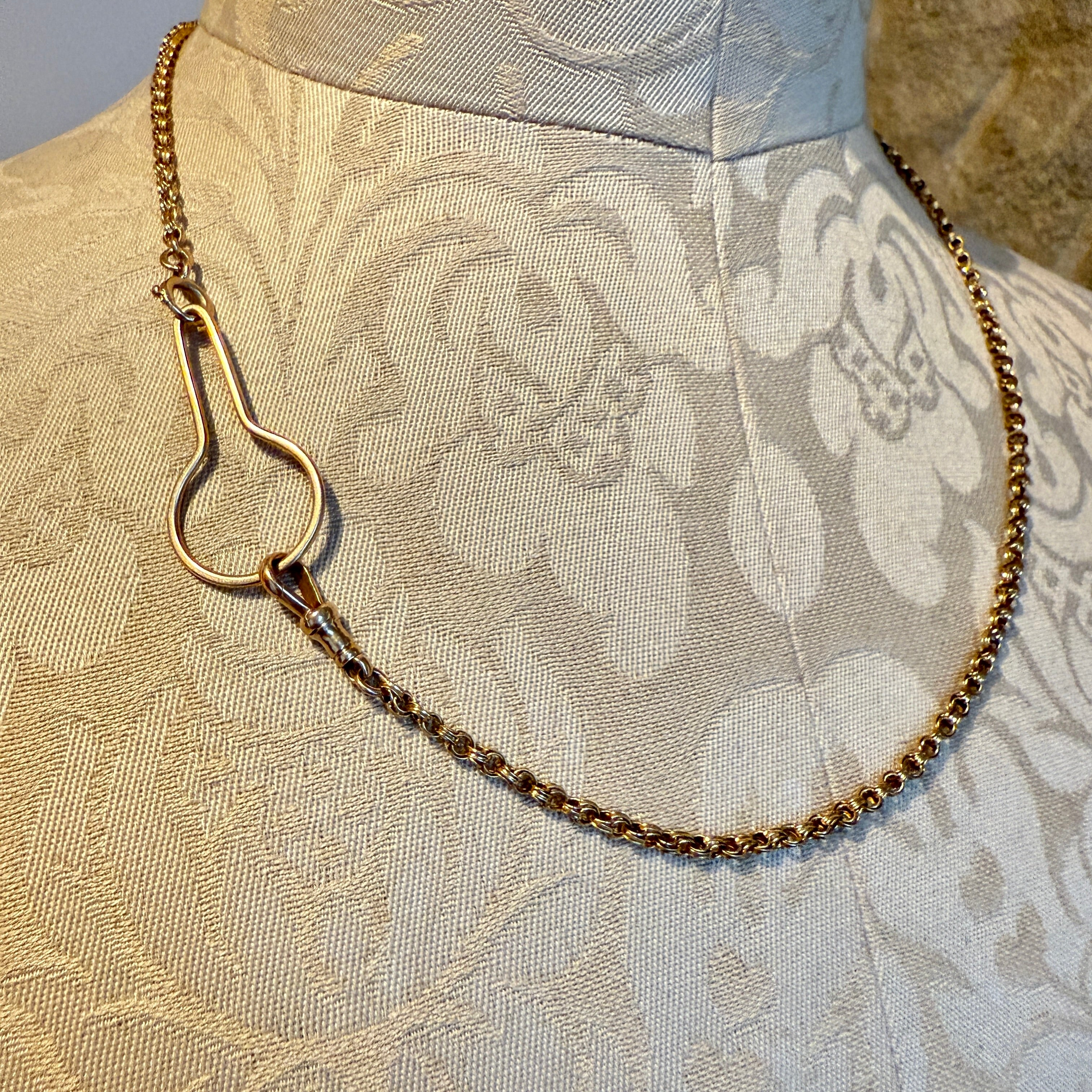 Antique, 18ct Gold Watch Chain, With Dog Clip & Button Hole Fob, c1900