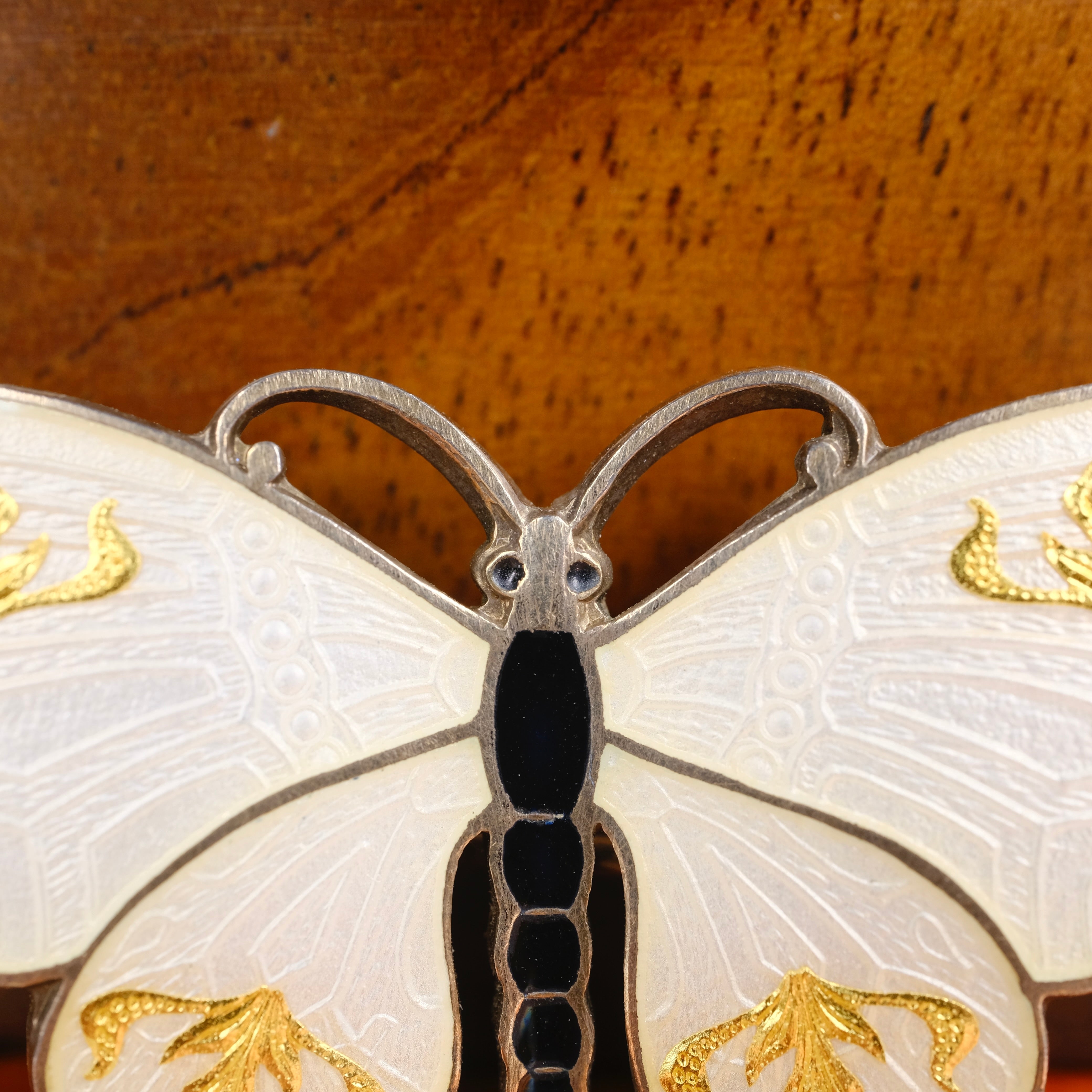 Art Deco Guilloche Enamel, O.F. Hjortdahl Sterling Silver, Butterfly Brooch