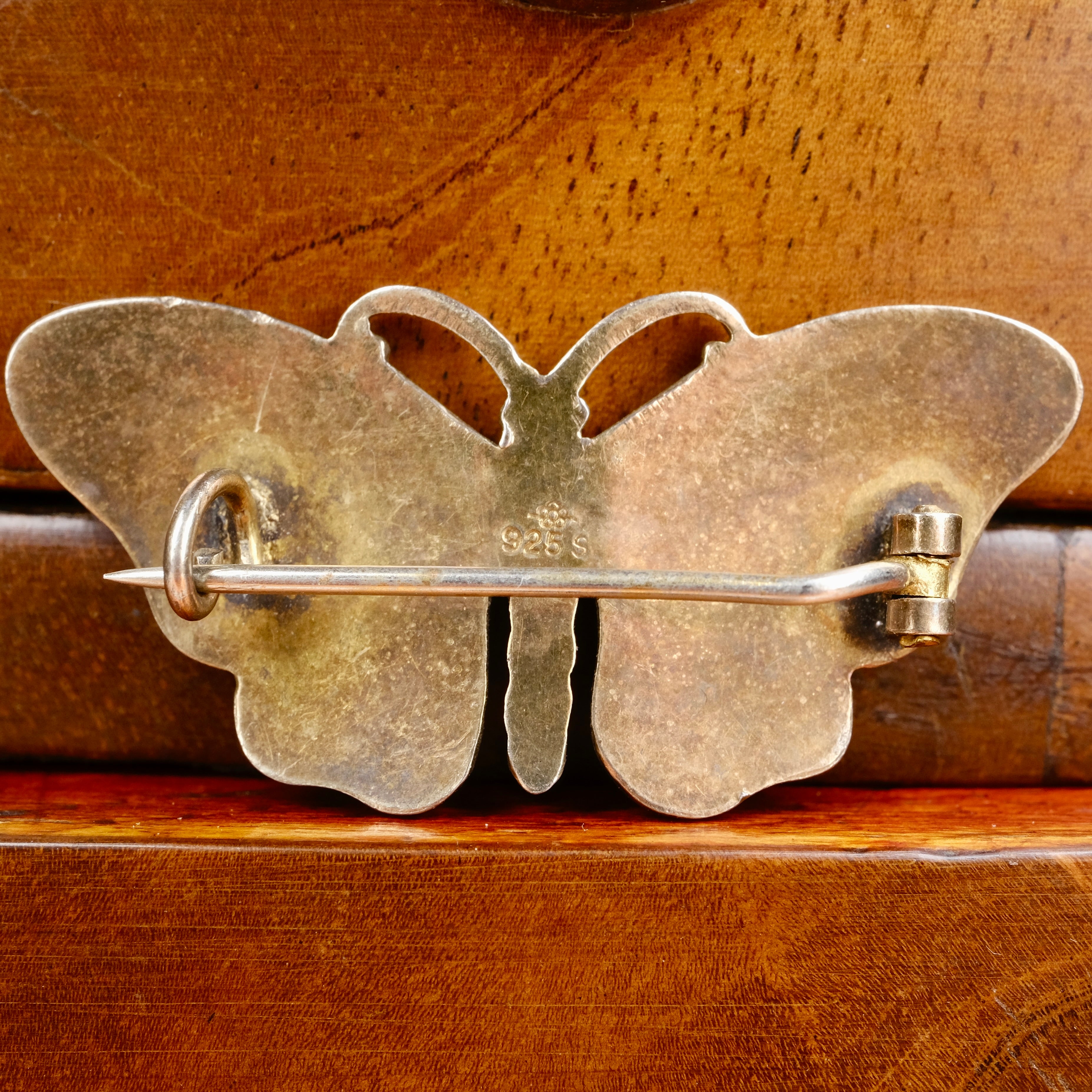 Art Deco Guilloche Enamel, O.F. Hjortdahl Sterling Silver, Butterfly Brooch
