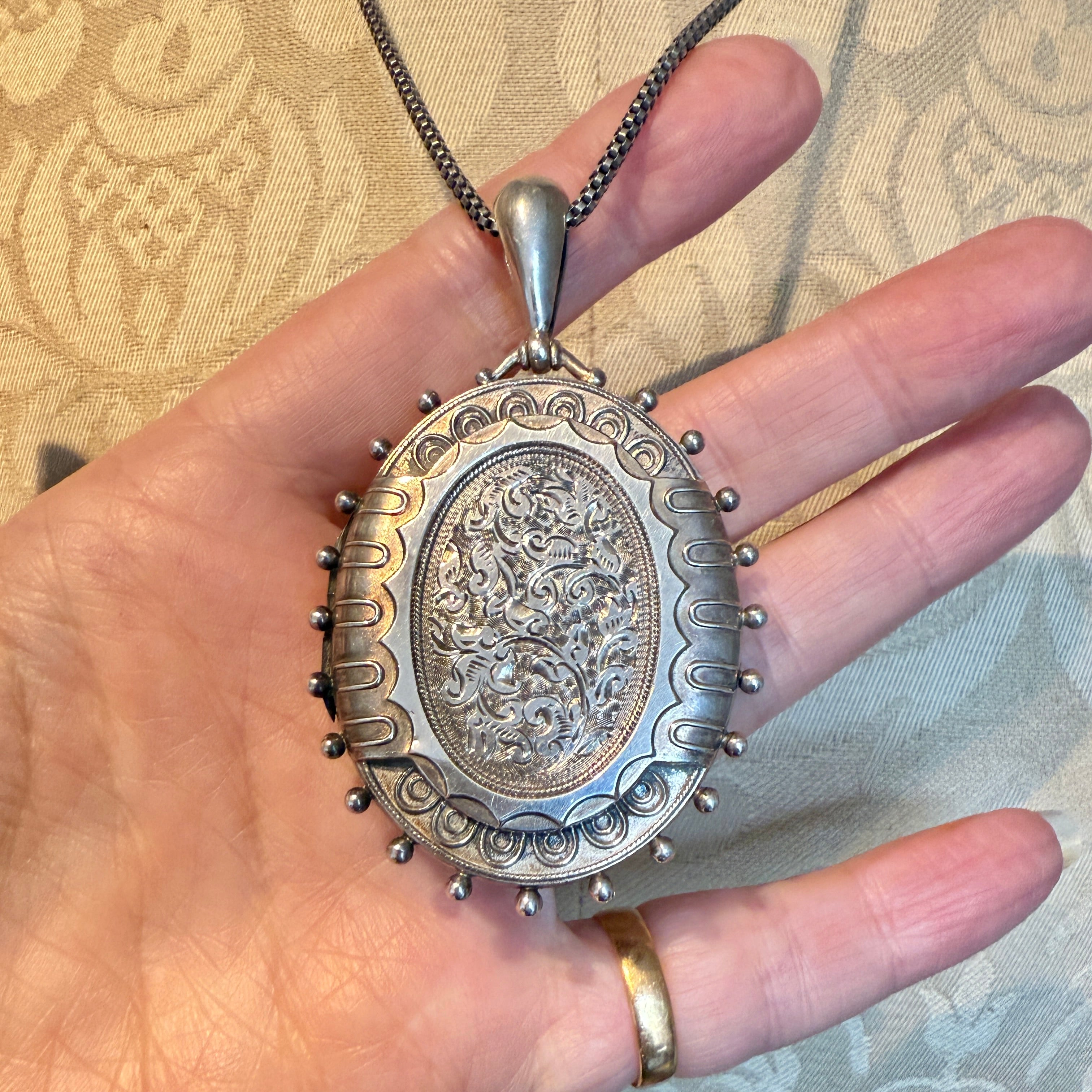 Victorian, Sterling Silver, Hand Engraved Locket