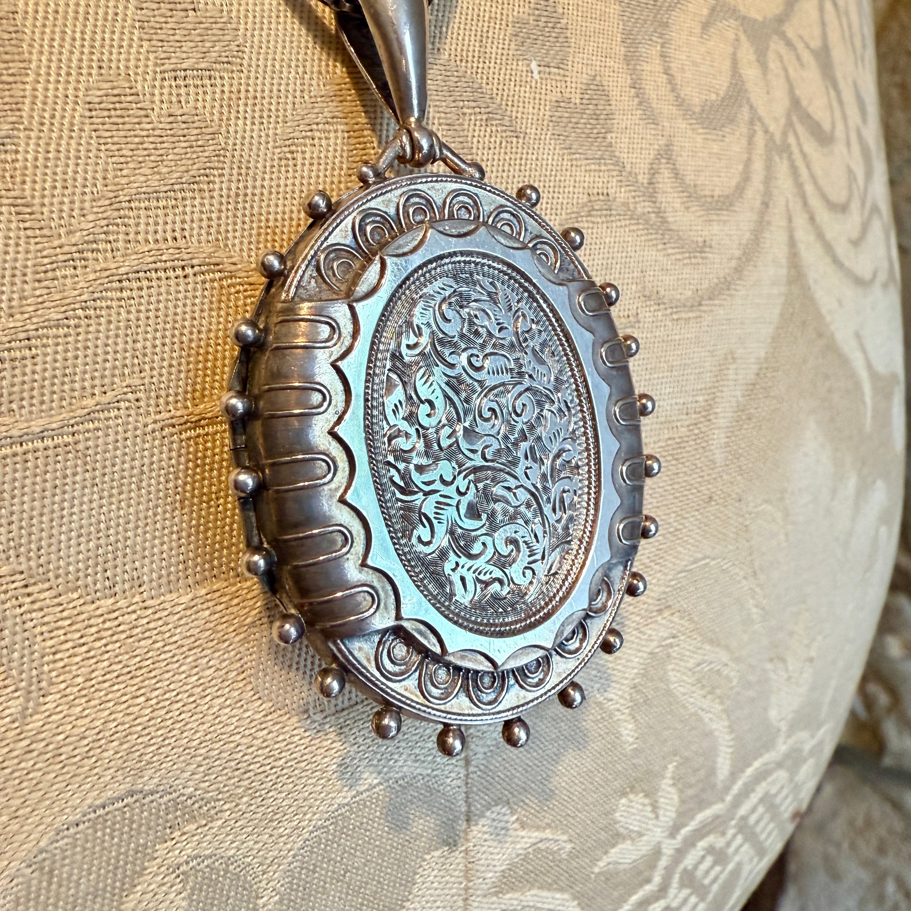 Victorian, Sterling Silver, Hand Engraved Locket