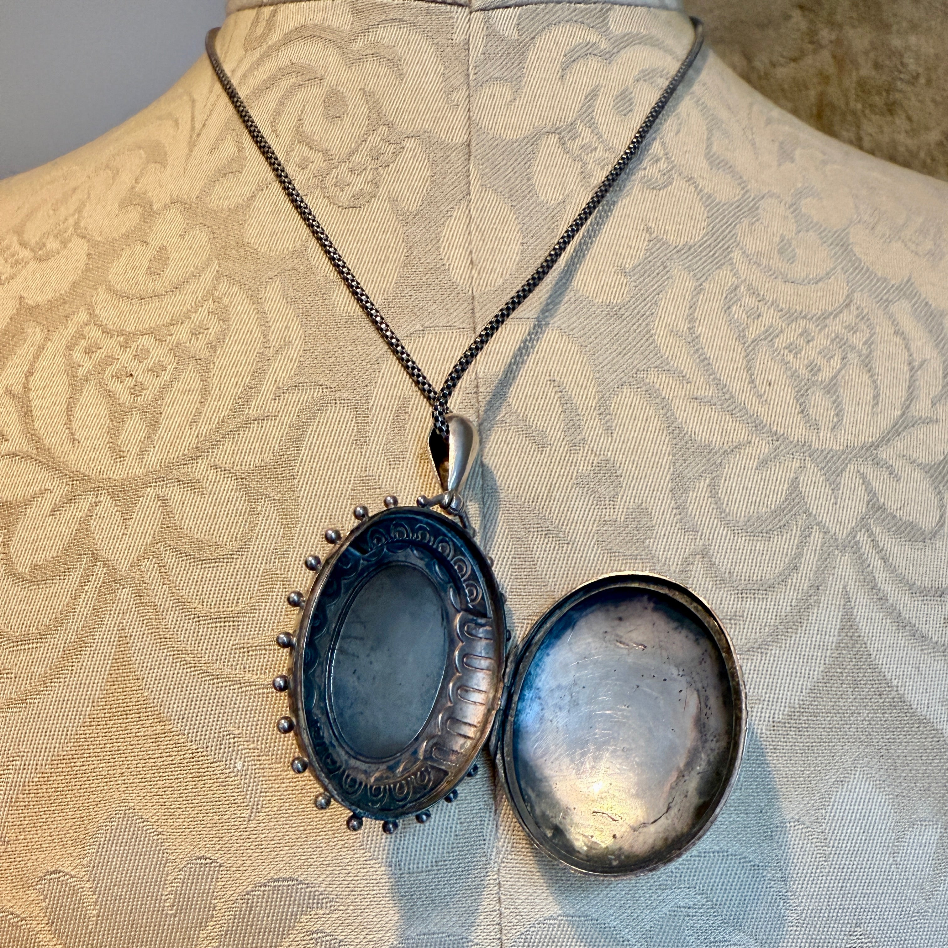 Victorian, Sterling Silver, Hand Engraved Locket