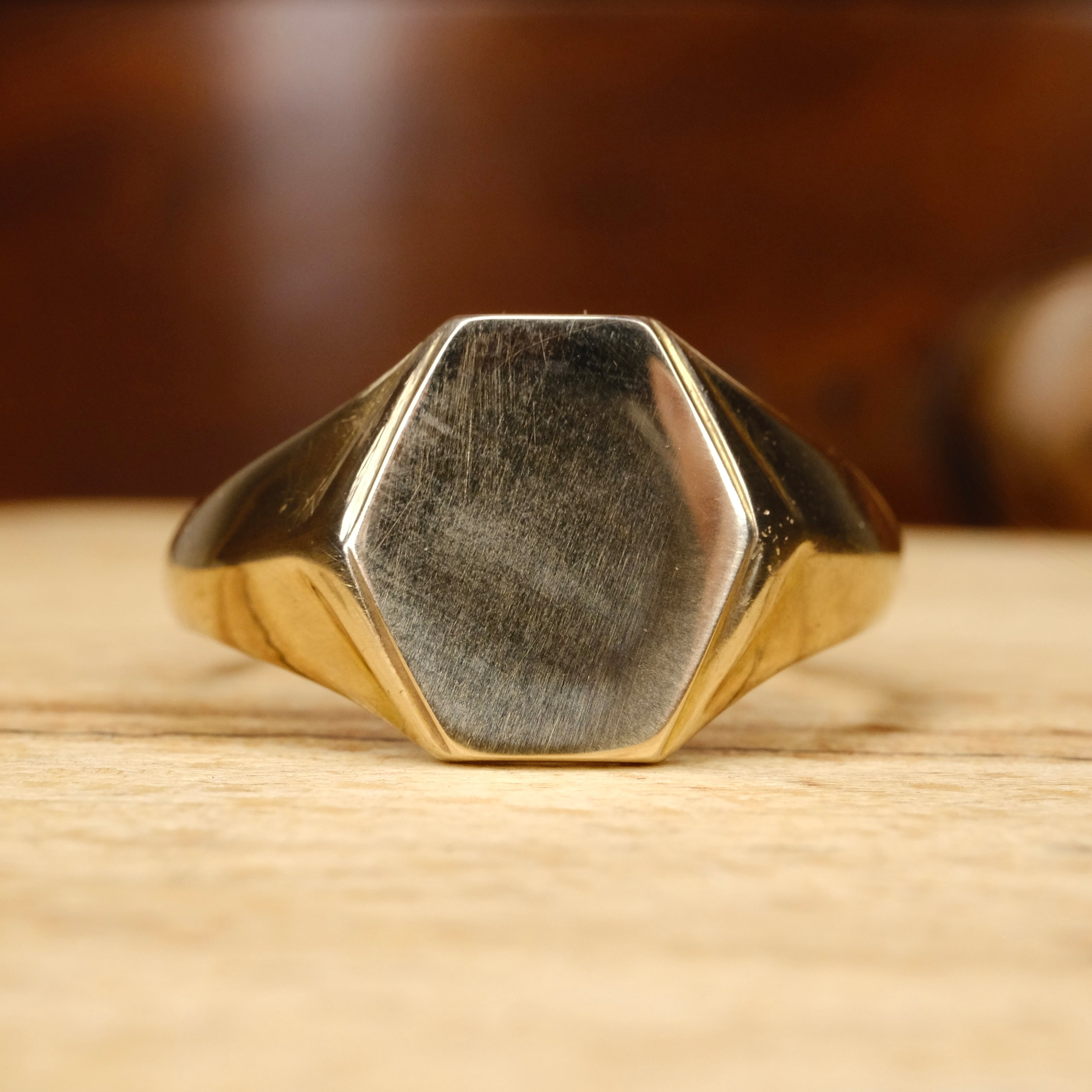 1950s, Gents, 9ct Gold, Hexagonal Signet Ring