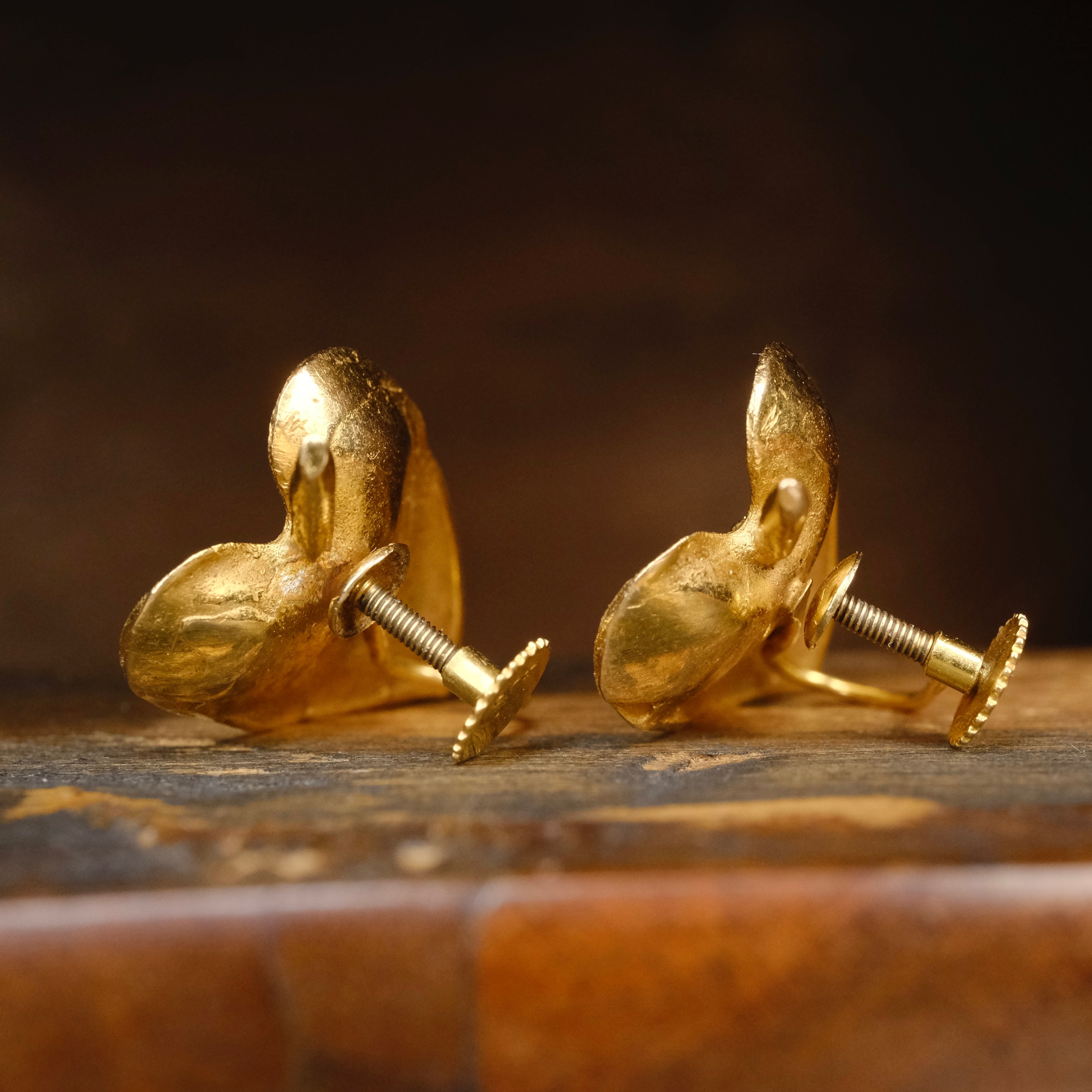 Mid 20th Century, 9ct Gold, Lily Screw Back Earrings