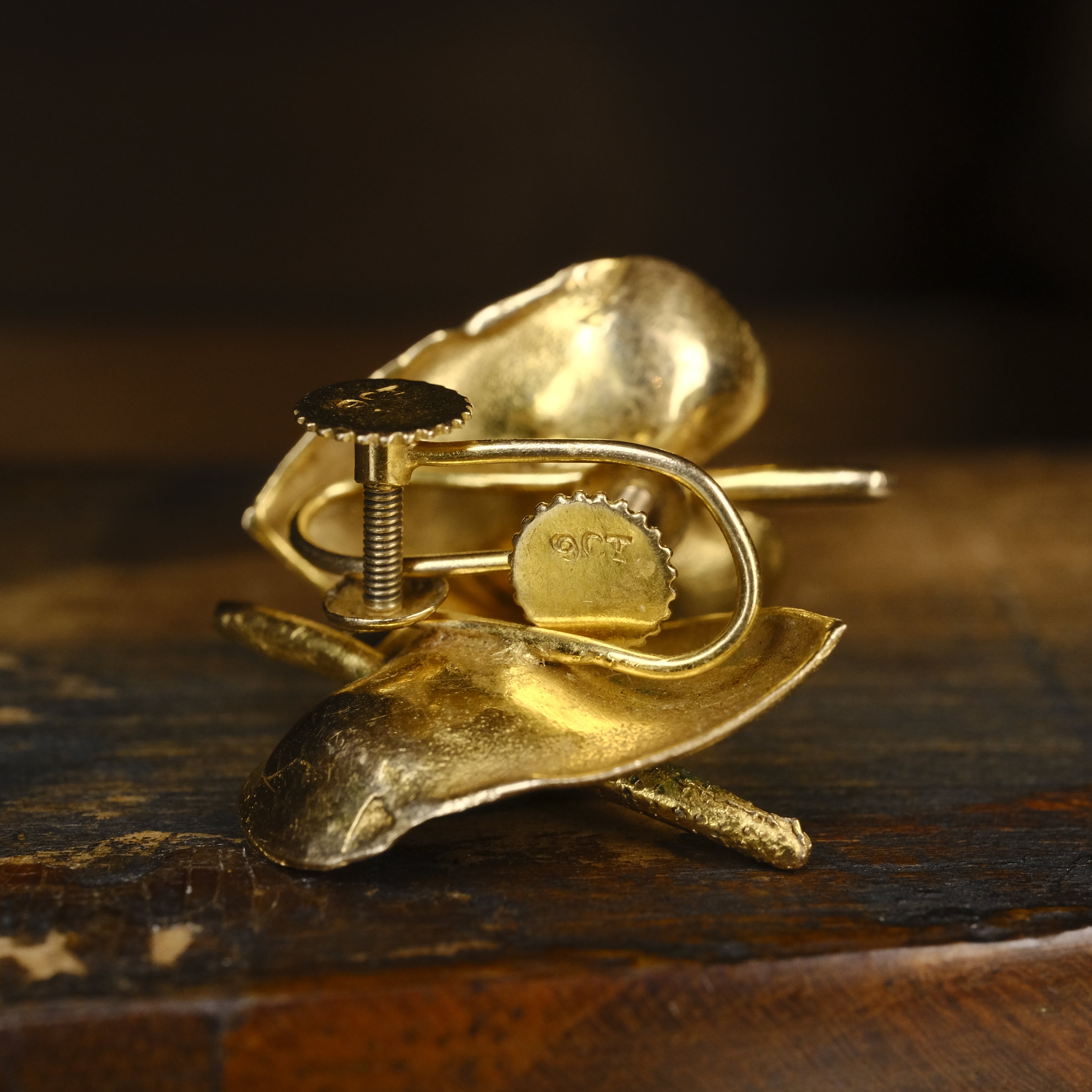 Mid 20th Century, 9ct Gold, Lily Screw Back Earrings