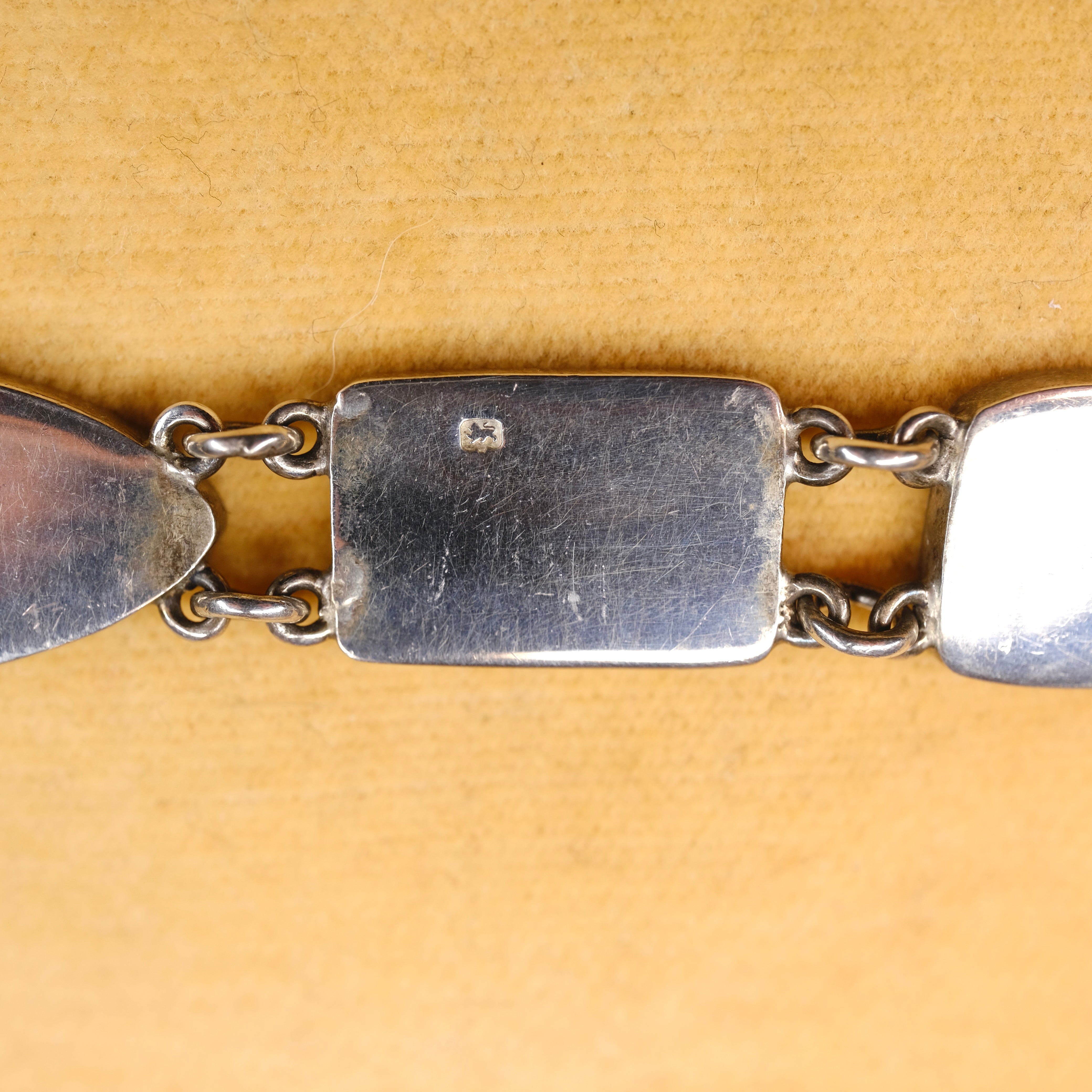 1920s Scottish Agate Sterling Silver Panel Bracelet, Hallmarked in 1925