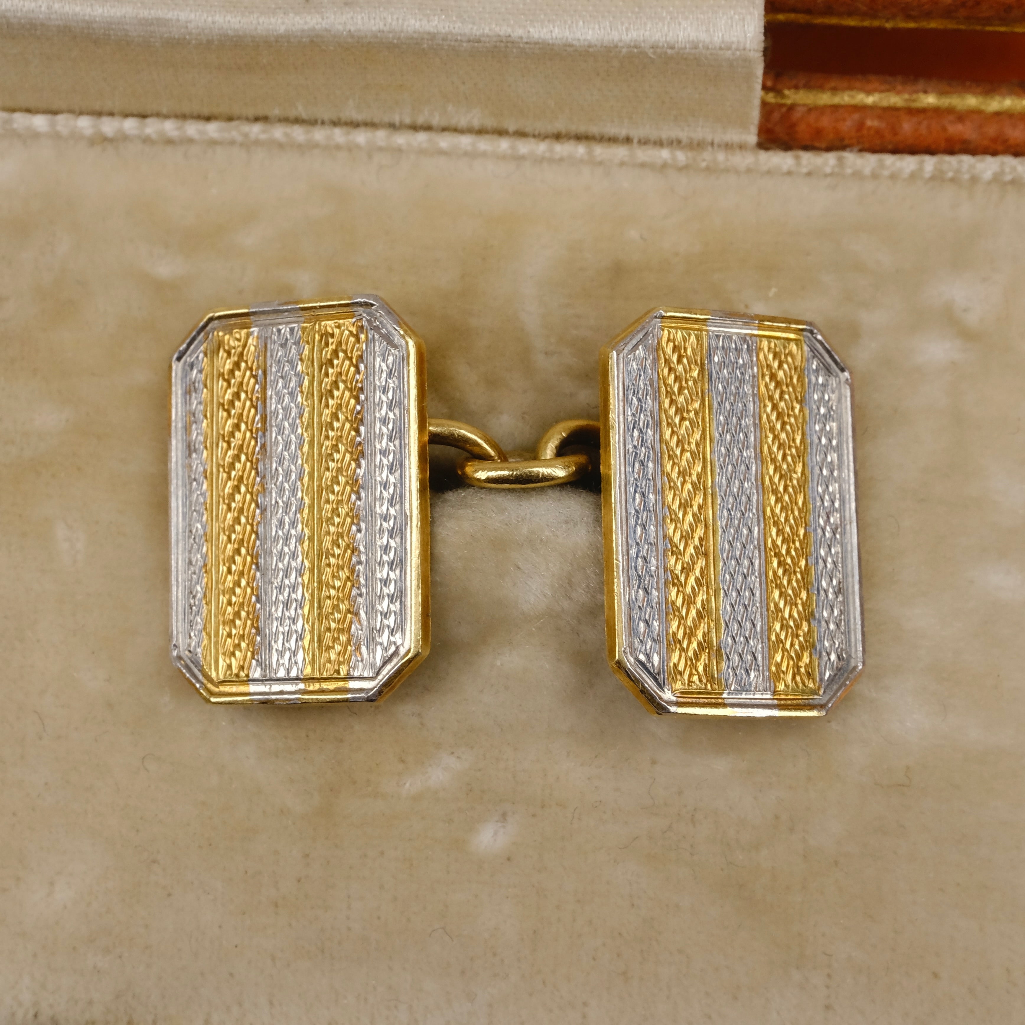 Original Art Deco, 18ct Gold & Platinum Cufflinks In Original Case