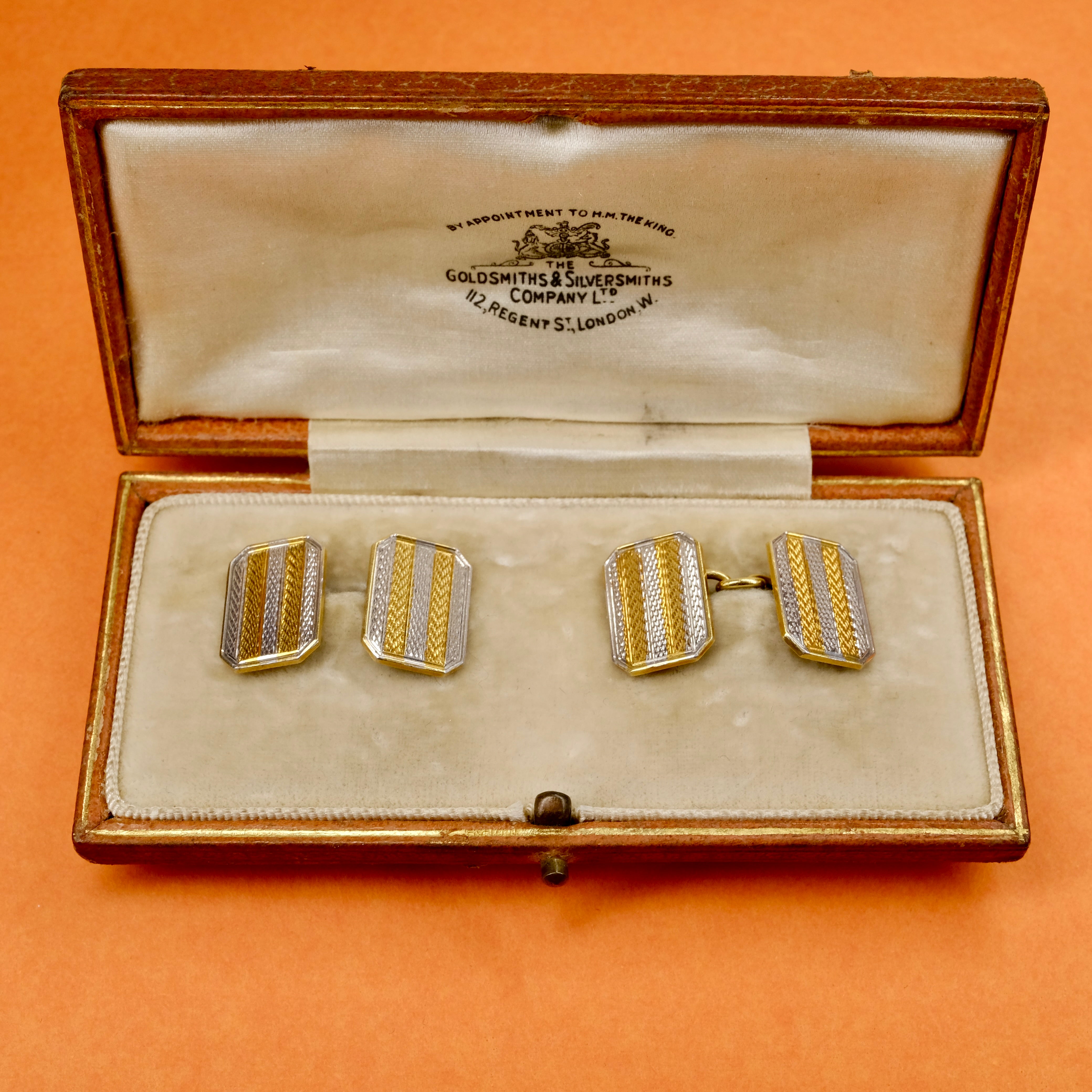 Original Art Deco, 18ct Gold & Platinum Cufflinks In Original Case