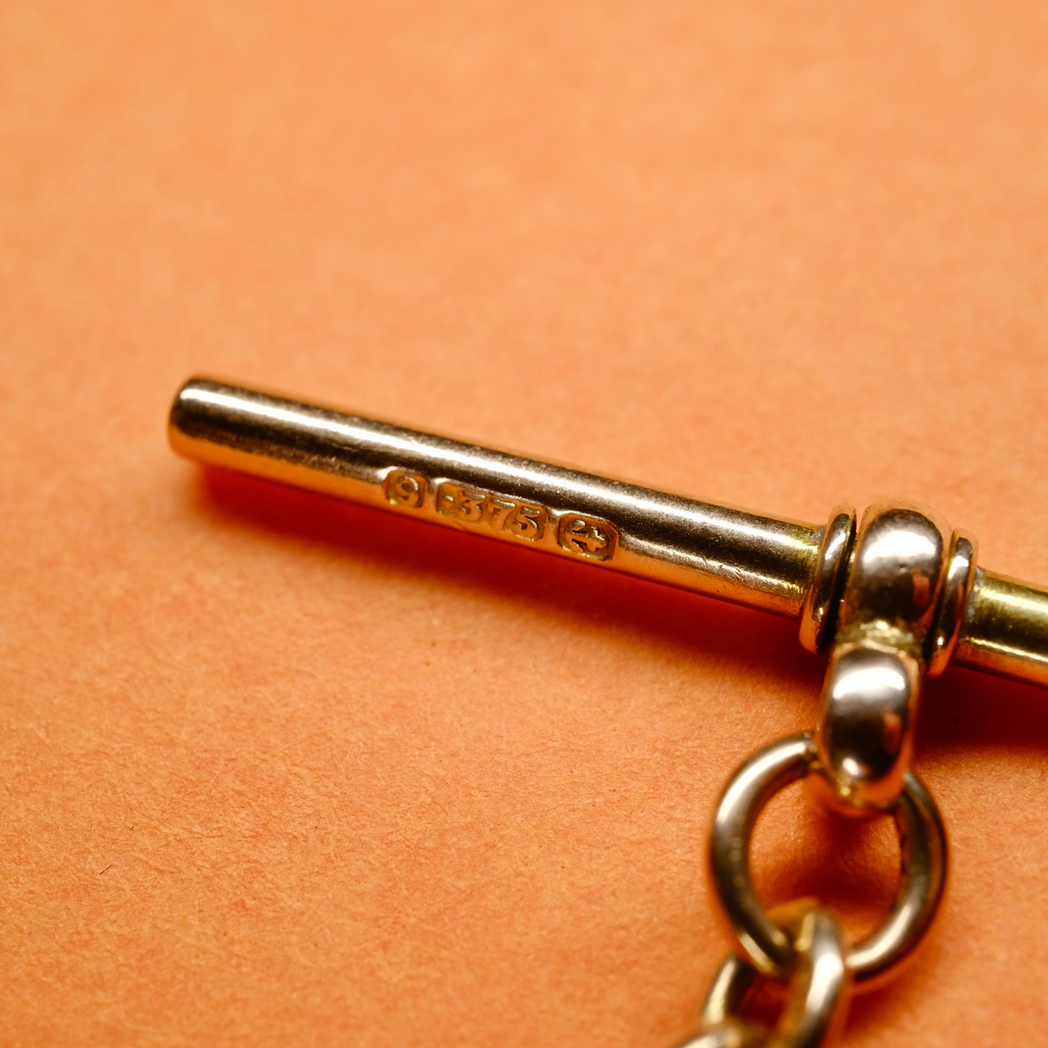 Antique 9ct Gold, Trombone Link Watch Chain Bracelet, With Dog Clip Clasp and T Bar, 22.3 Grams