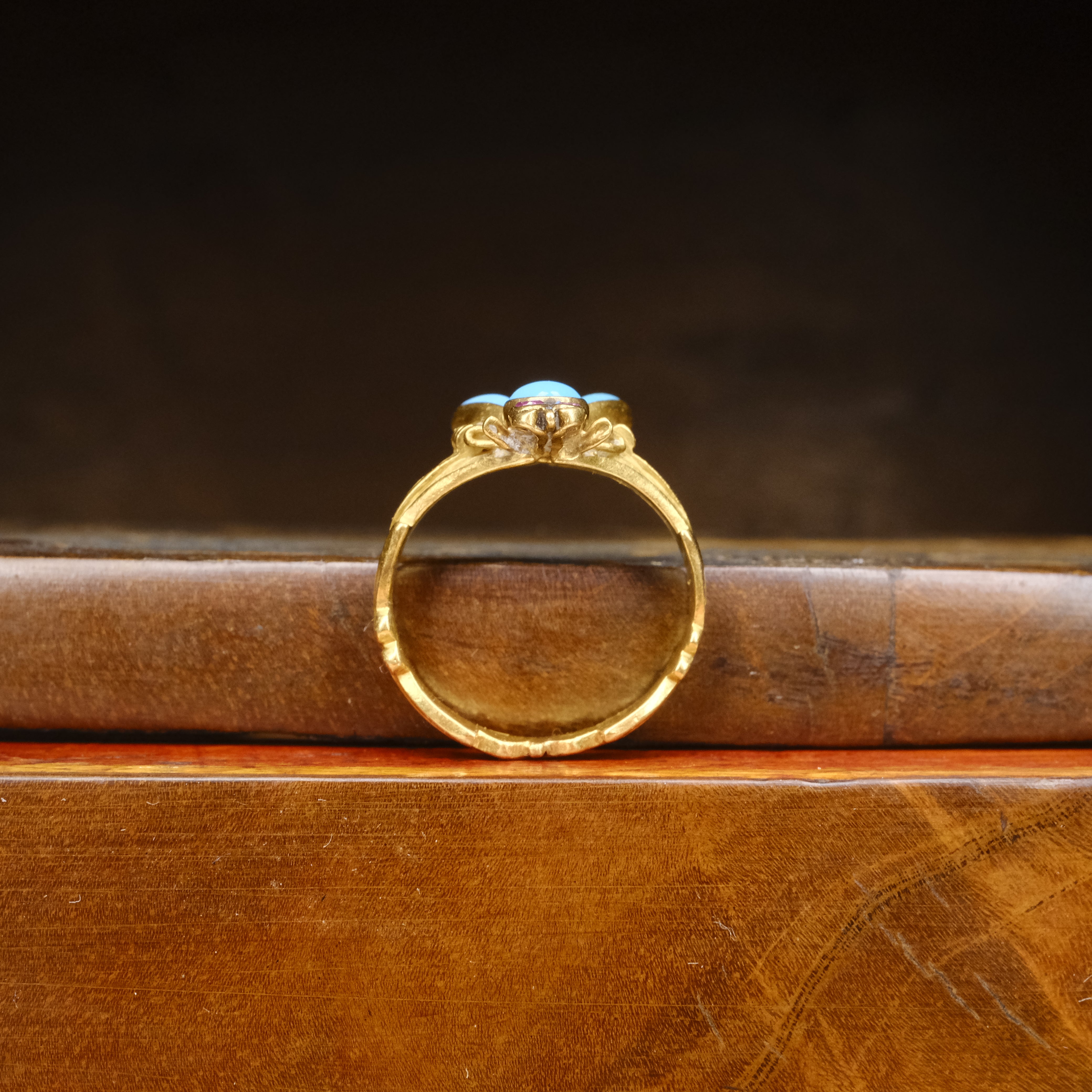 Very Rare Victorian 18ct Gold, Ruby & Turquoise Fly Ring