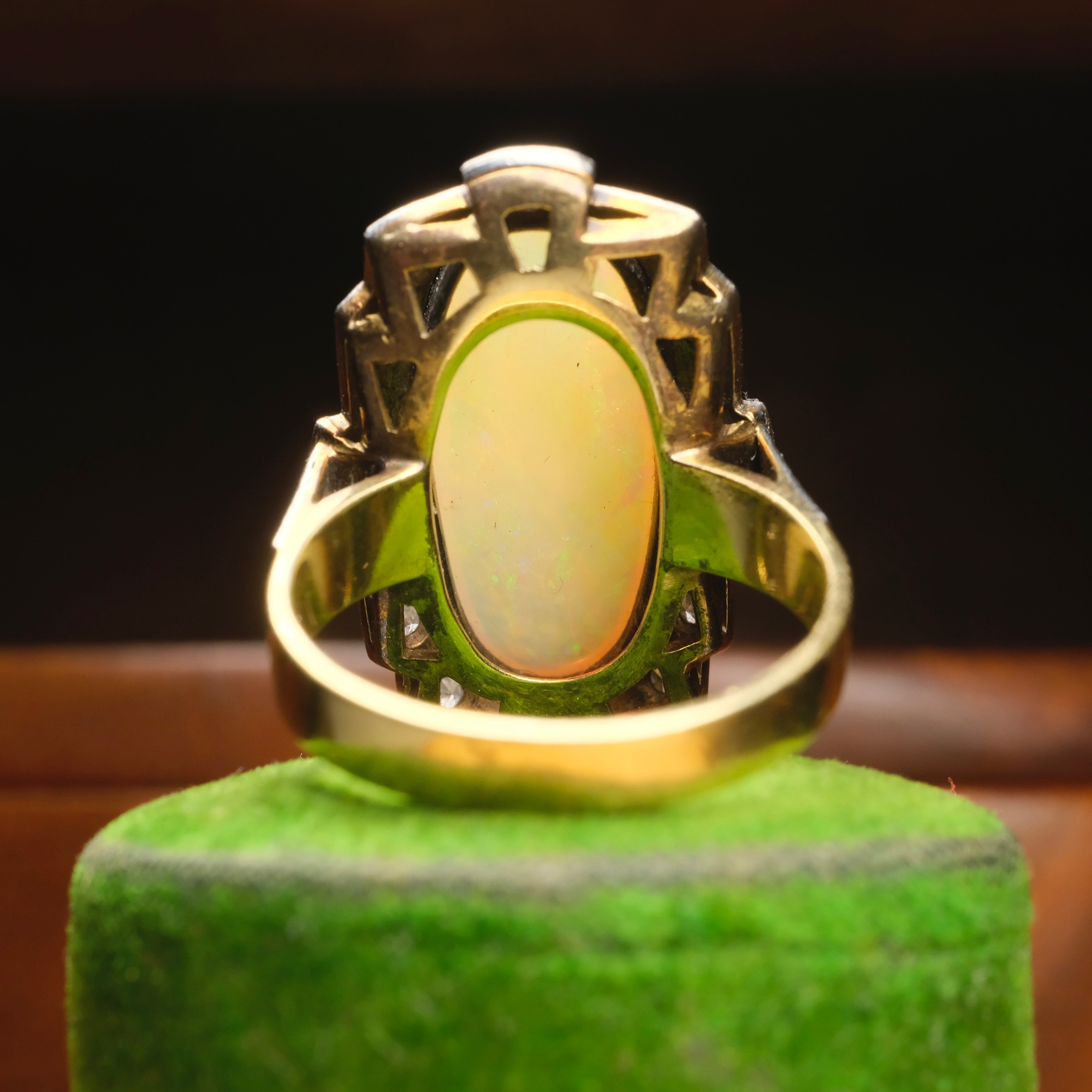 Huge Original Art deco 14ct Gold Opal & Diamond Statement Ring